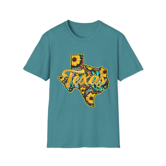 Texas Sunflower State T-Shirt — Floral Texas Map Graphic