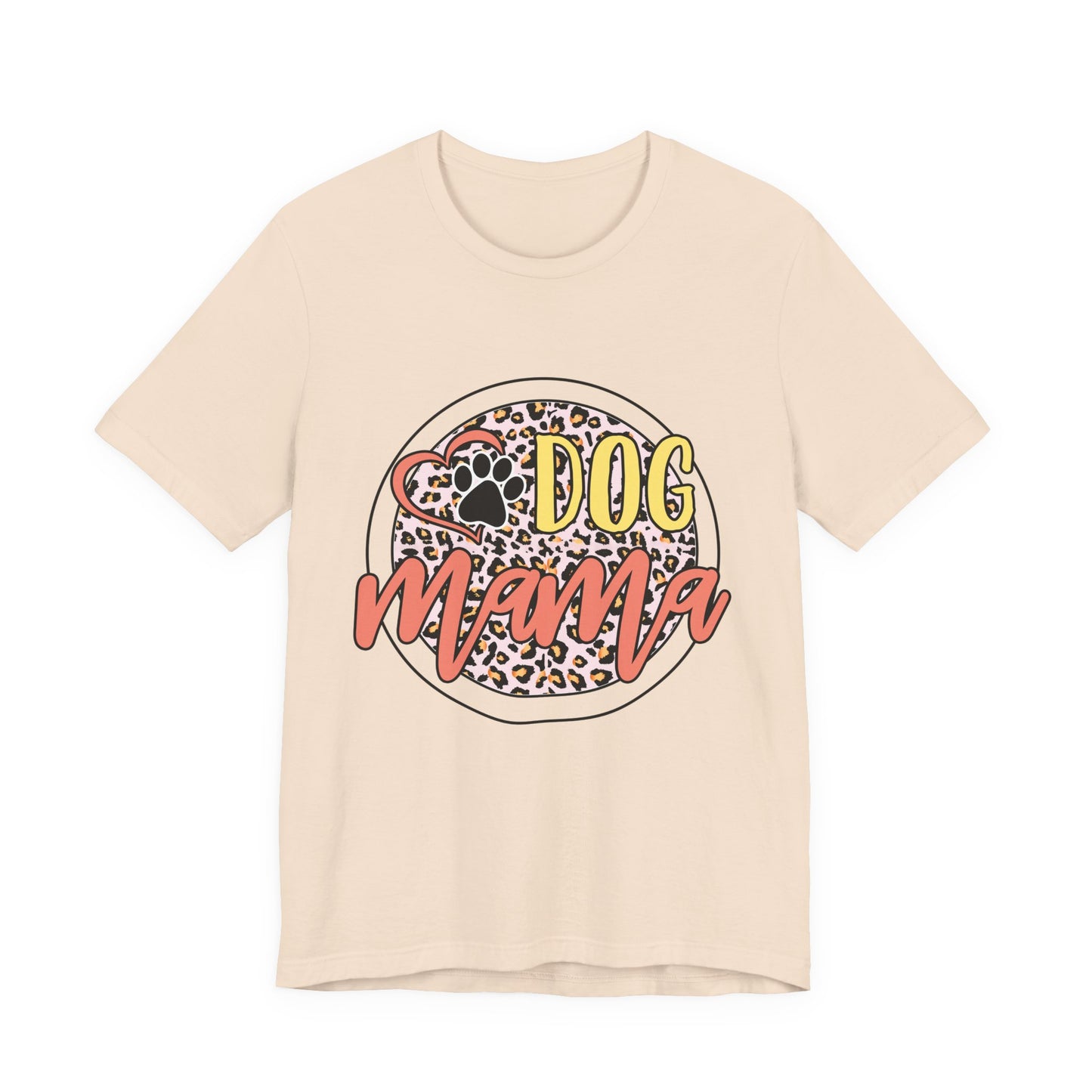 Dog Mama Leopard Circle Tee — Cute Paw Print Graphic T-Shirt for Women