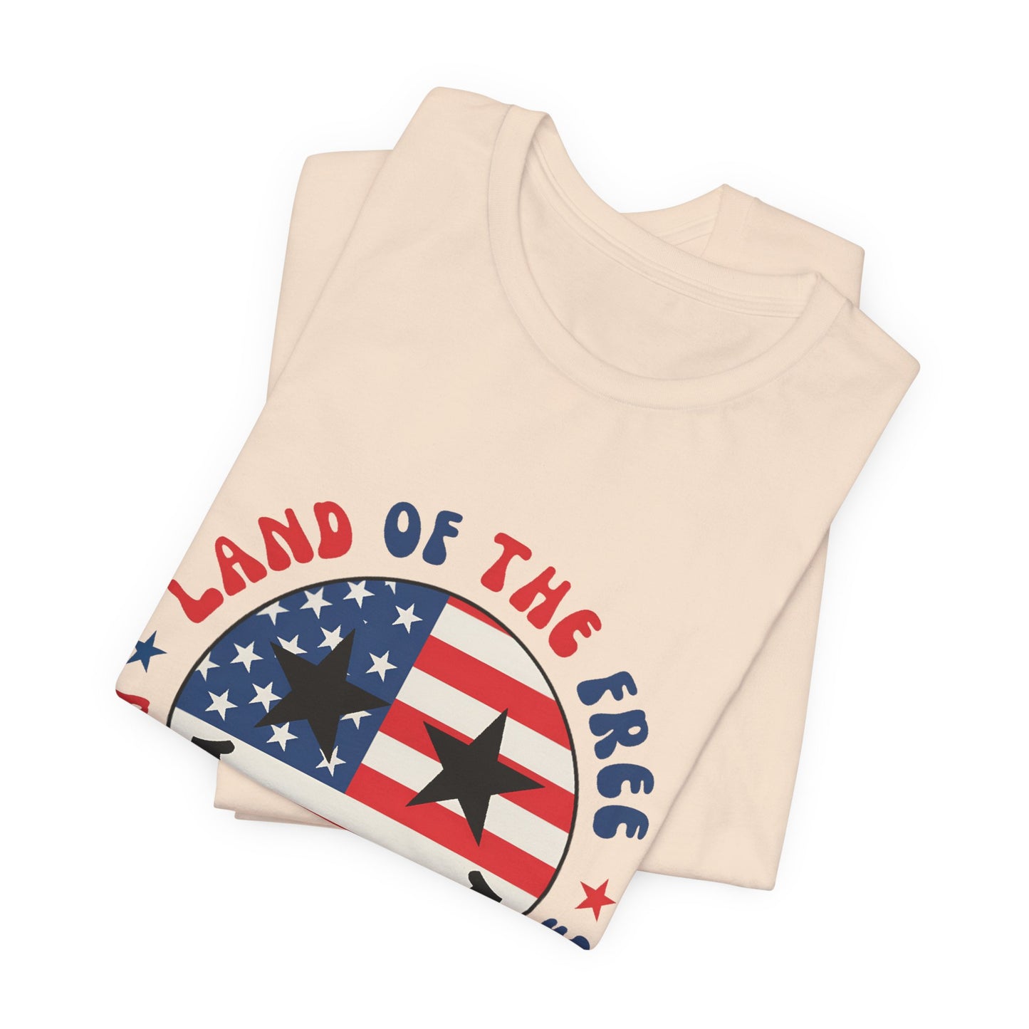 Patriotic Smiley Tee - "Land of the Free Because of the Brave" American Flag Shirt