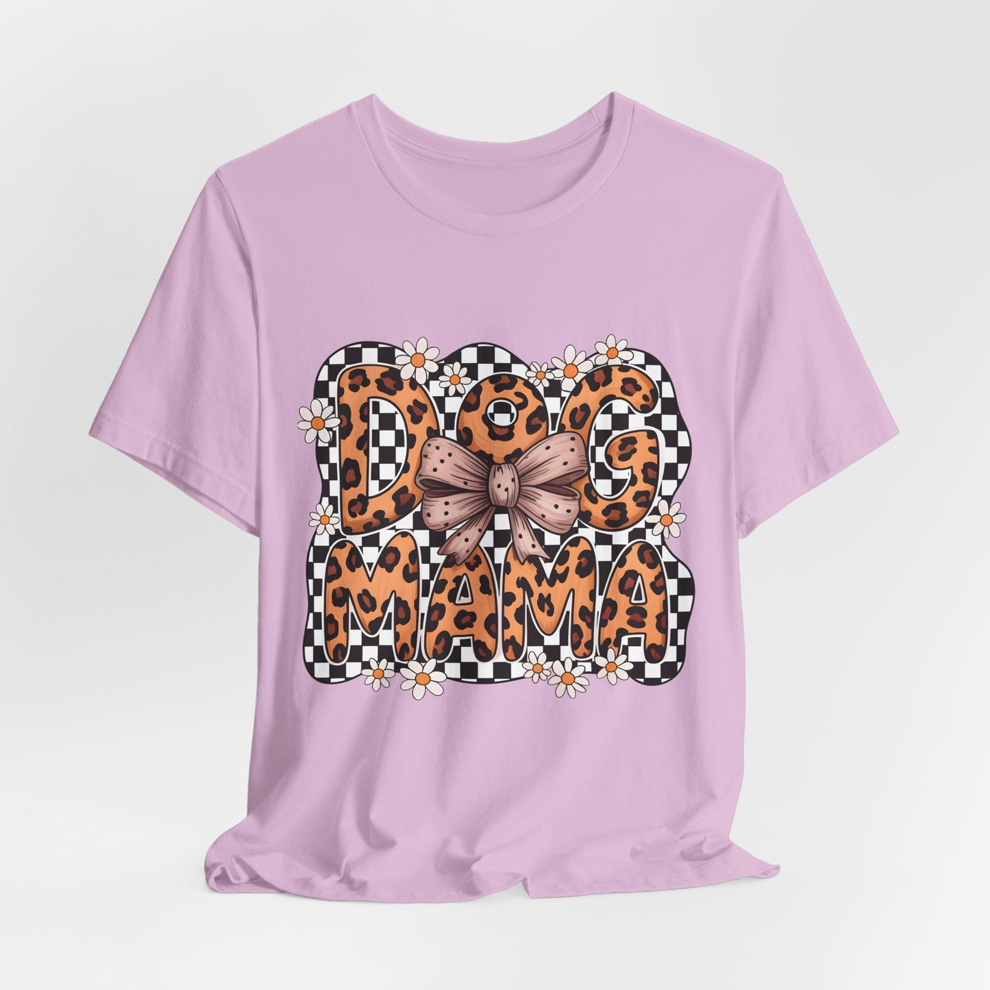 Dog Mama Leopard Print Tee — Floral Bow Pet Lover T‑Shirt