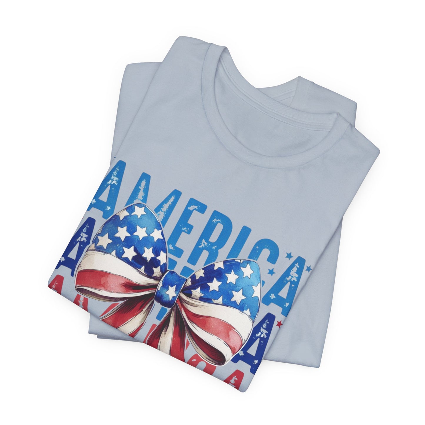 Patriotic America Bow T-Shirt — USA Flag Ribbon 4th of July Tee