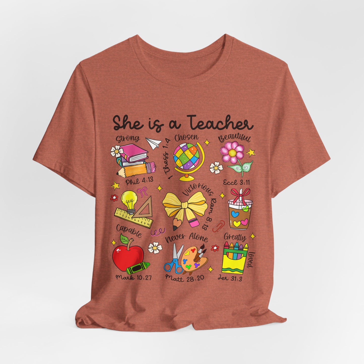 Teacher Illustrated Icons T-Shirt — "She is a Teacher" Appreciation Tee