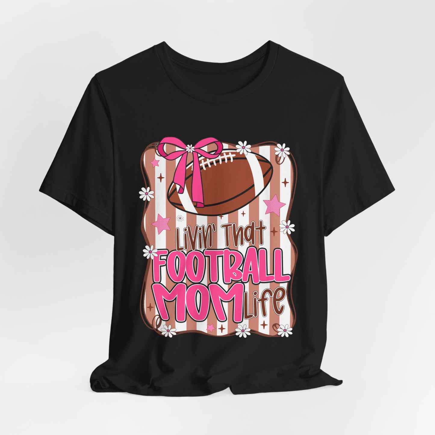 Football Mom Life T-Shirt — Pink Bow Football Mom Tee