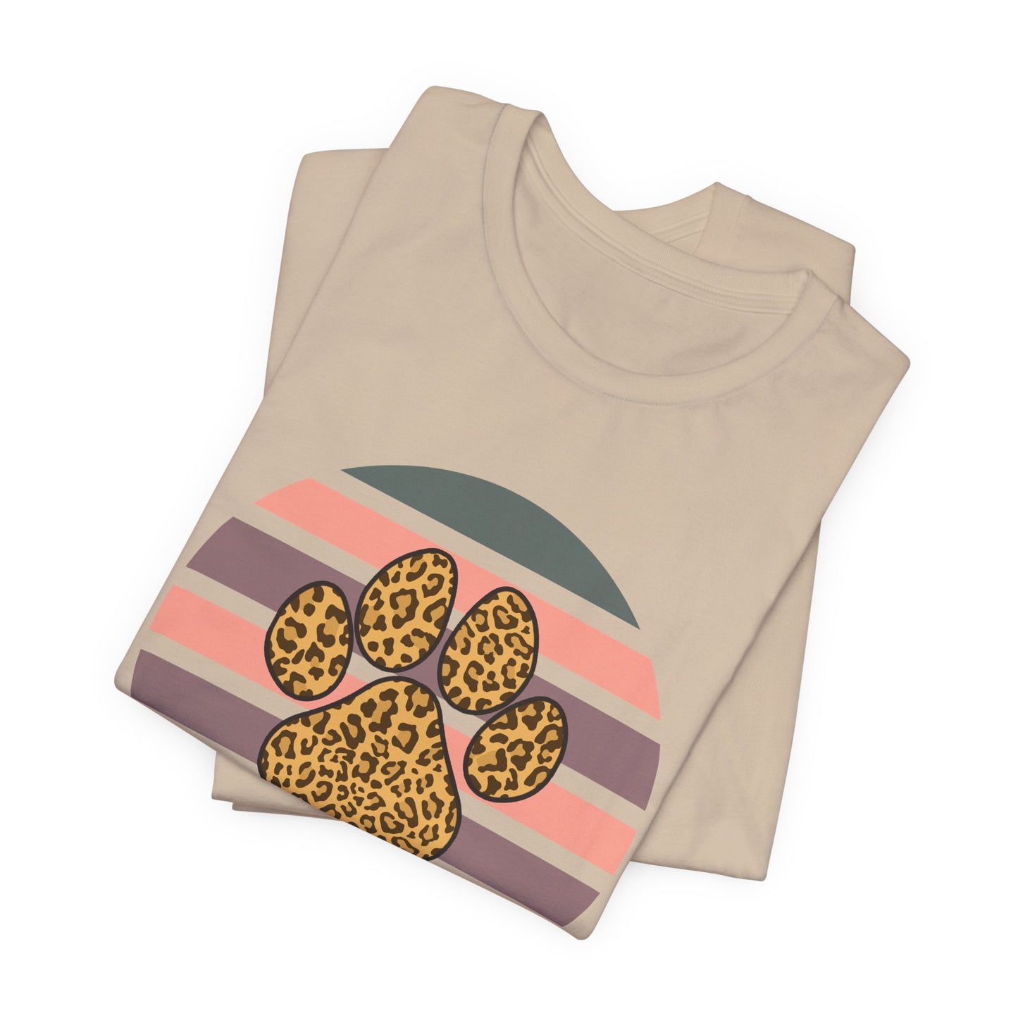 Dog Mom Leopard Paw Tee — Retro Striped Pet Lover T‑Shirt
