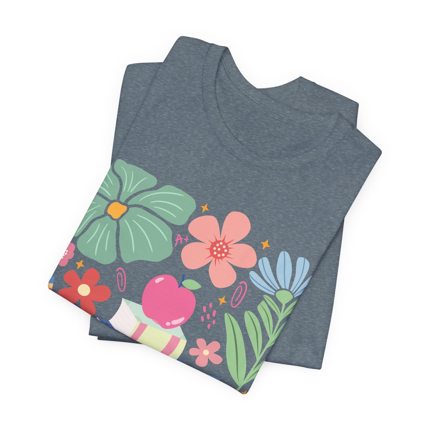 Floral Books & Apple Tee — Cute Spring Reading T-Shirt
