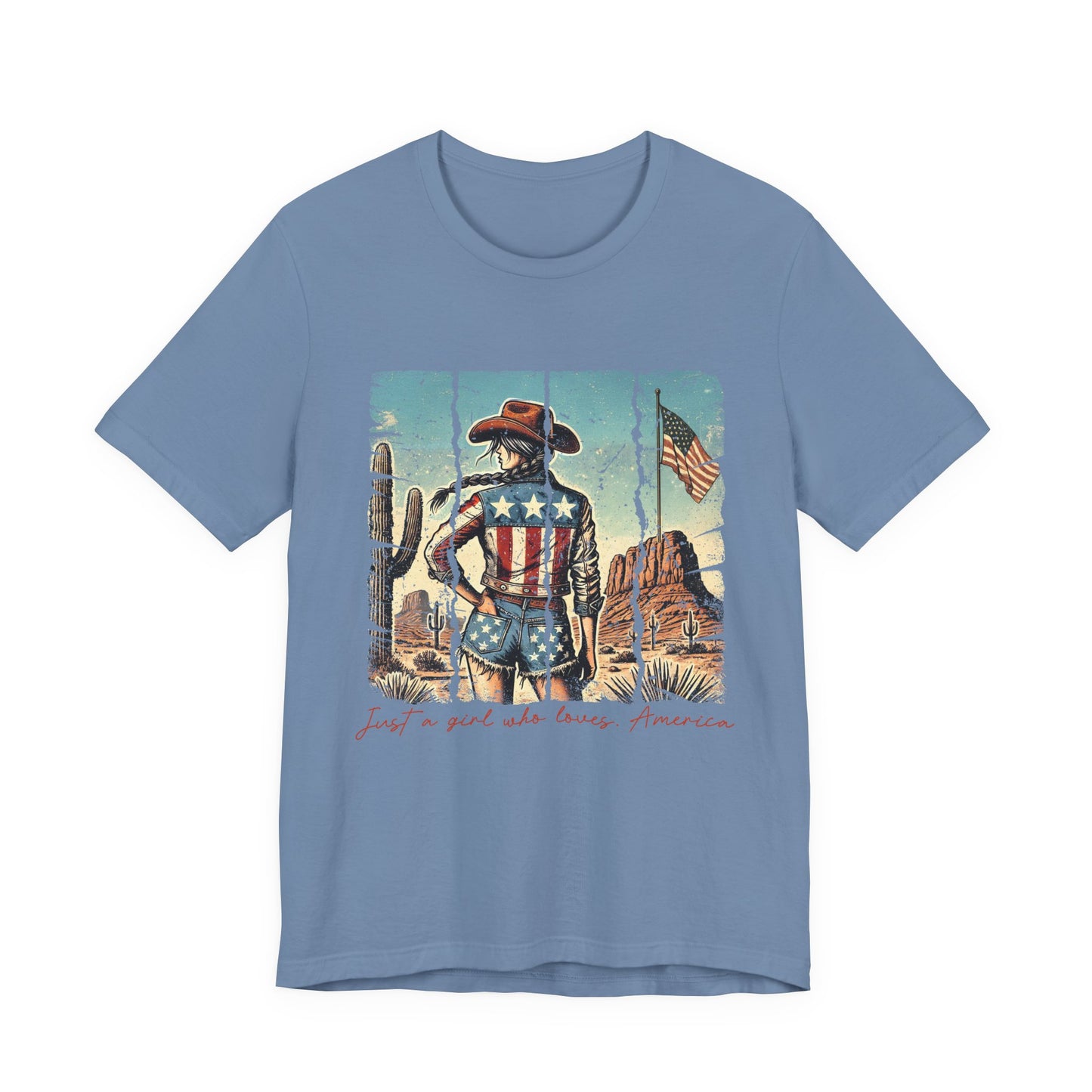 Patriotic Cowgirl Tee — "Just a Girl Who Loves America"
