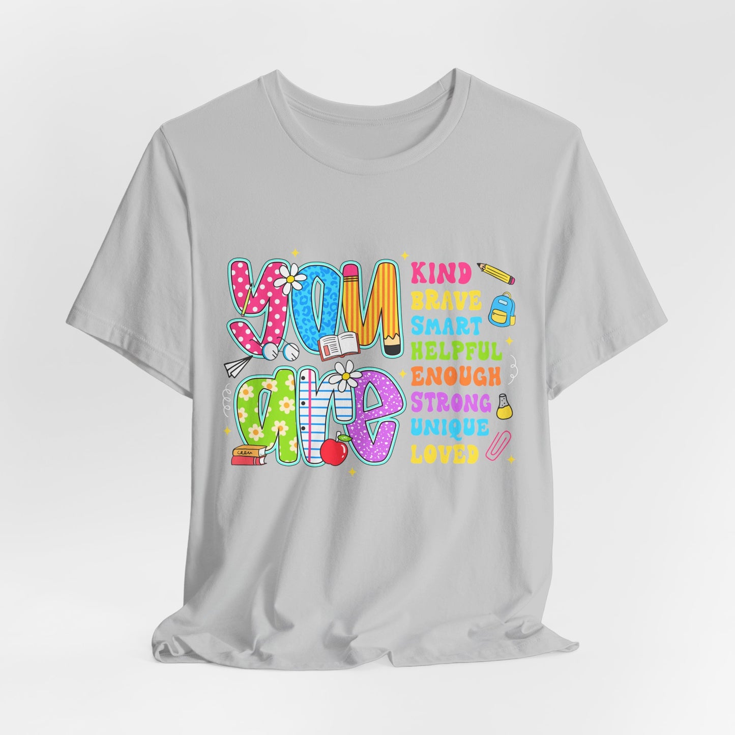 You Are Loved Kids T-Shirt — Colorful Positive Affirmation Tee (You Are Kind, Brave, Smart)