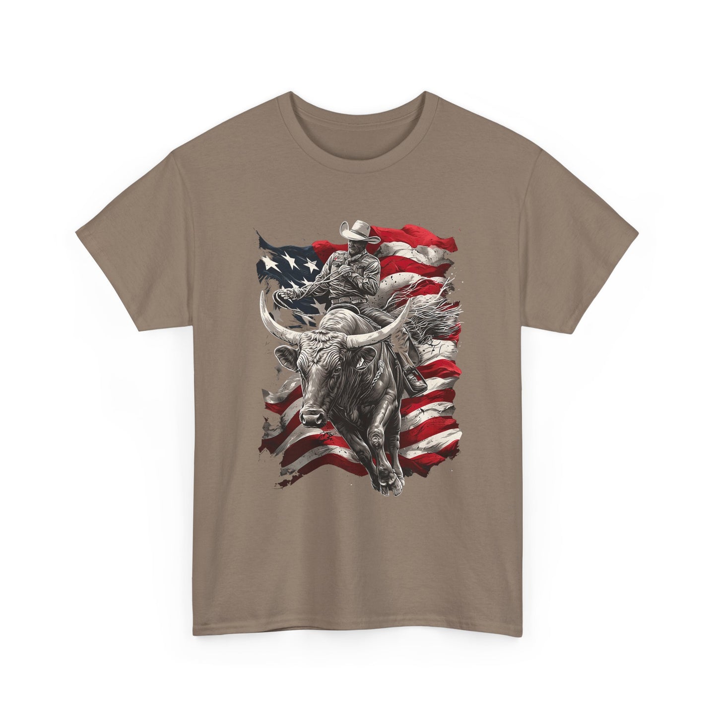 American Rodeo Bull Rider T-Shirt — Patriotic Flag Western Tee