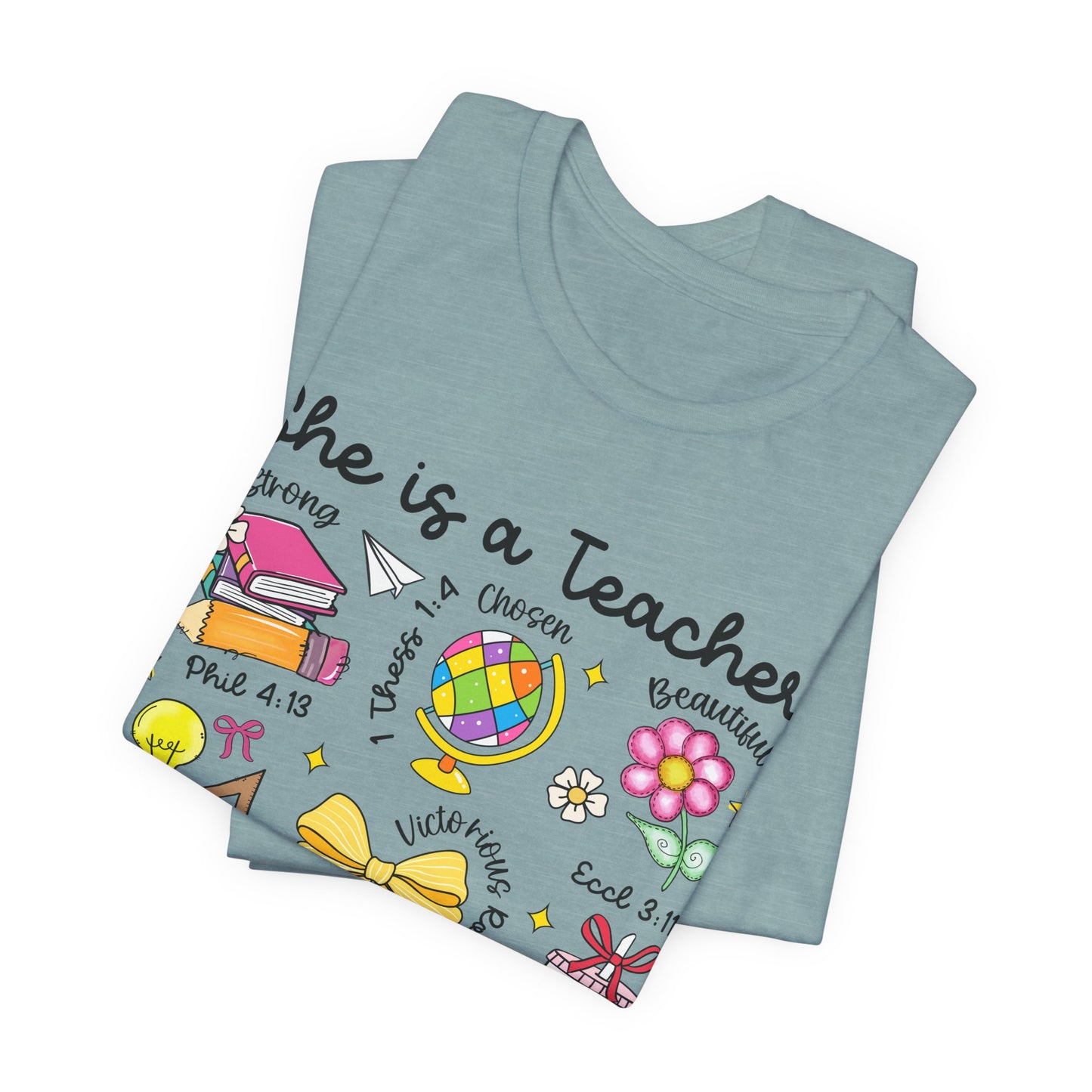 Teacher Illustrated Icons T-Shirt — "She is a Teacher" Appreciation Tee