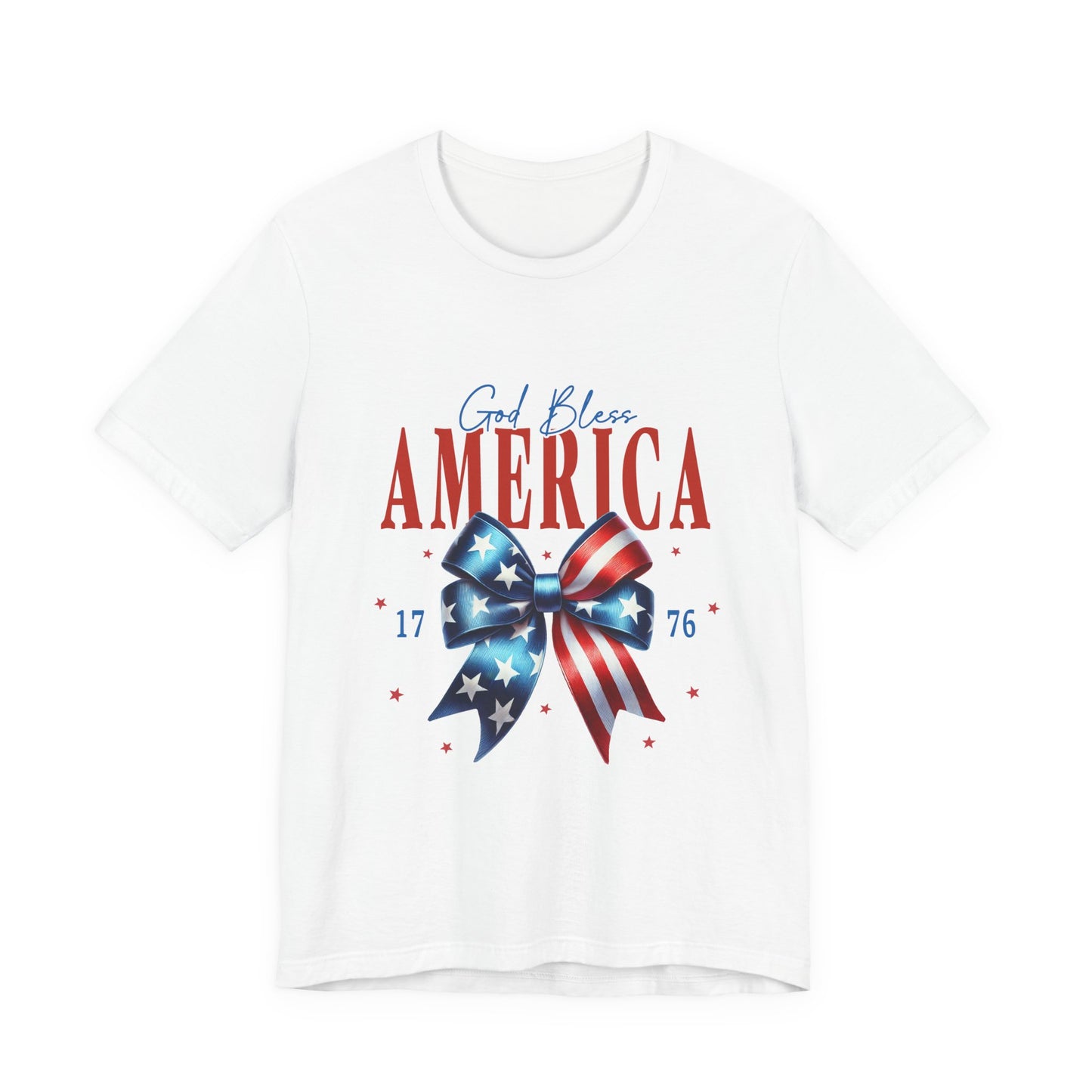 God Bless America Bow T-Shirt — Patriotic 1776 Fourth of July Tee