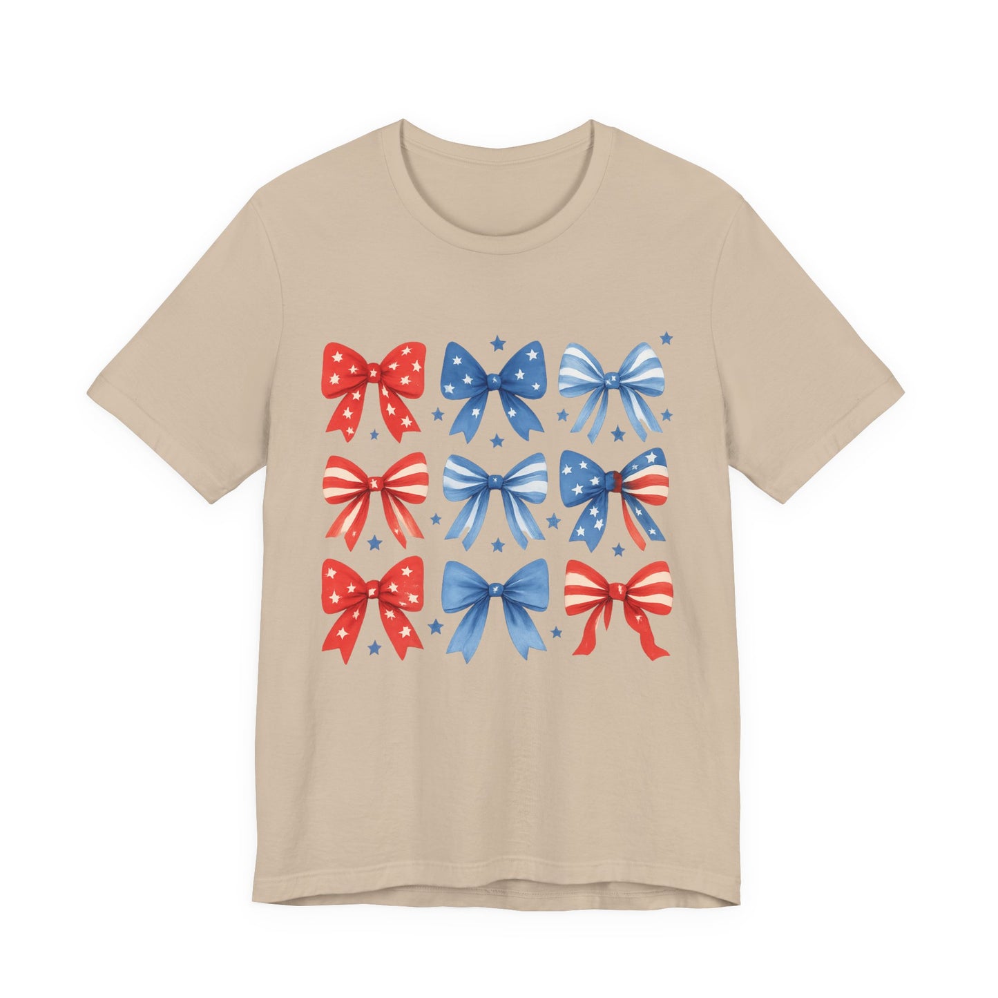 Patriotic Red & Blue Bows Tee — 4th of July Graphic T-Shirt