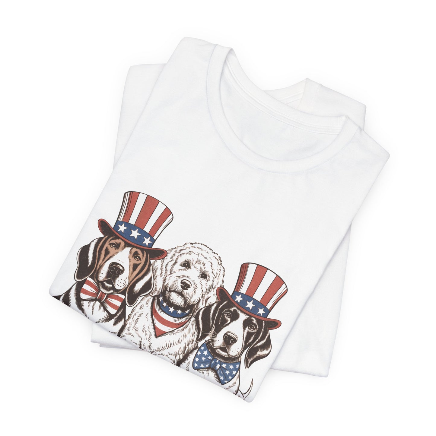 Patriotic Puppies T-Shirt — 4th of July Dog Tee with Uncle Sam Hats