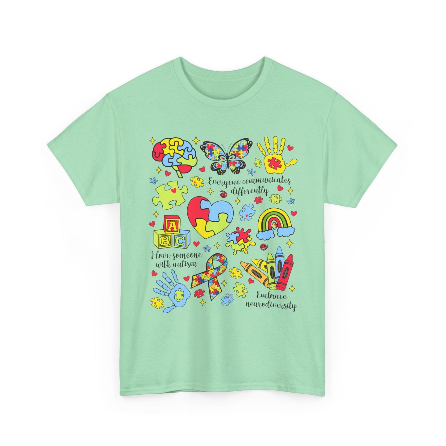 Autism Awareness Graphic Tee — Colorful Puzzle Heart & Hands Design