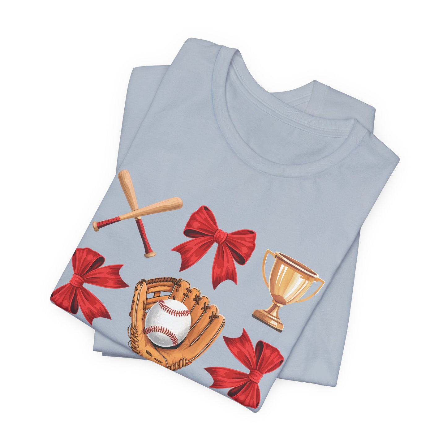 Baseball Icons Graphic Tee — Glove, Bat & Trophy Design