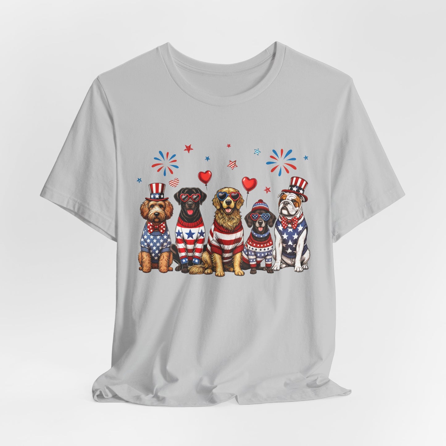 Patriotic Dogs T‑Shirt — 4th of July American Flag Pups Tee
