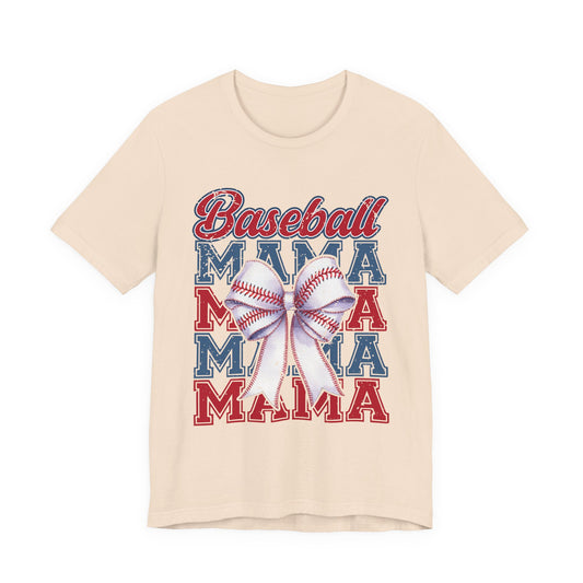 Baseball Mama Tee – Patriotic Bow Soft Cotton T‑Shirt for Baseball Moms