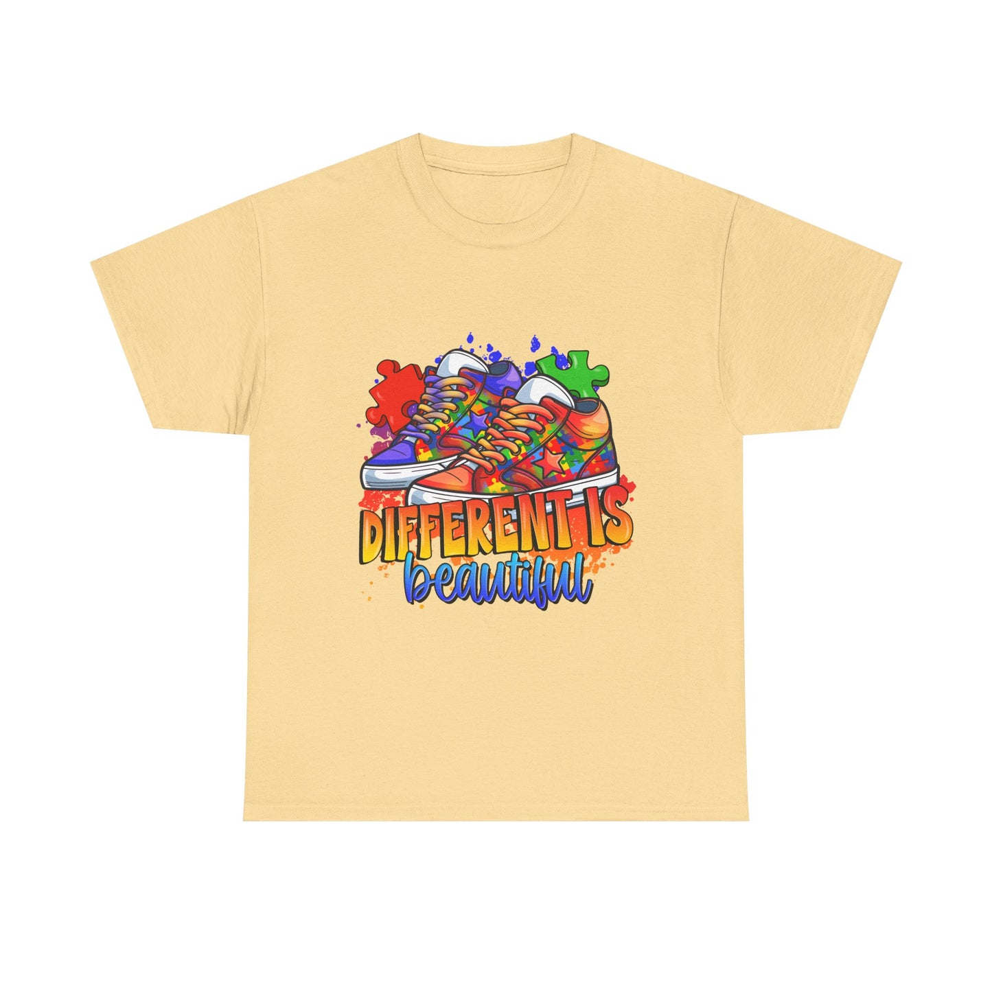 Different Is Beautiful Rainbow Puzzle Sneakers T-Shirt – Autism Awareness Tee