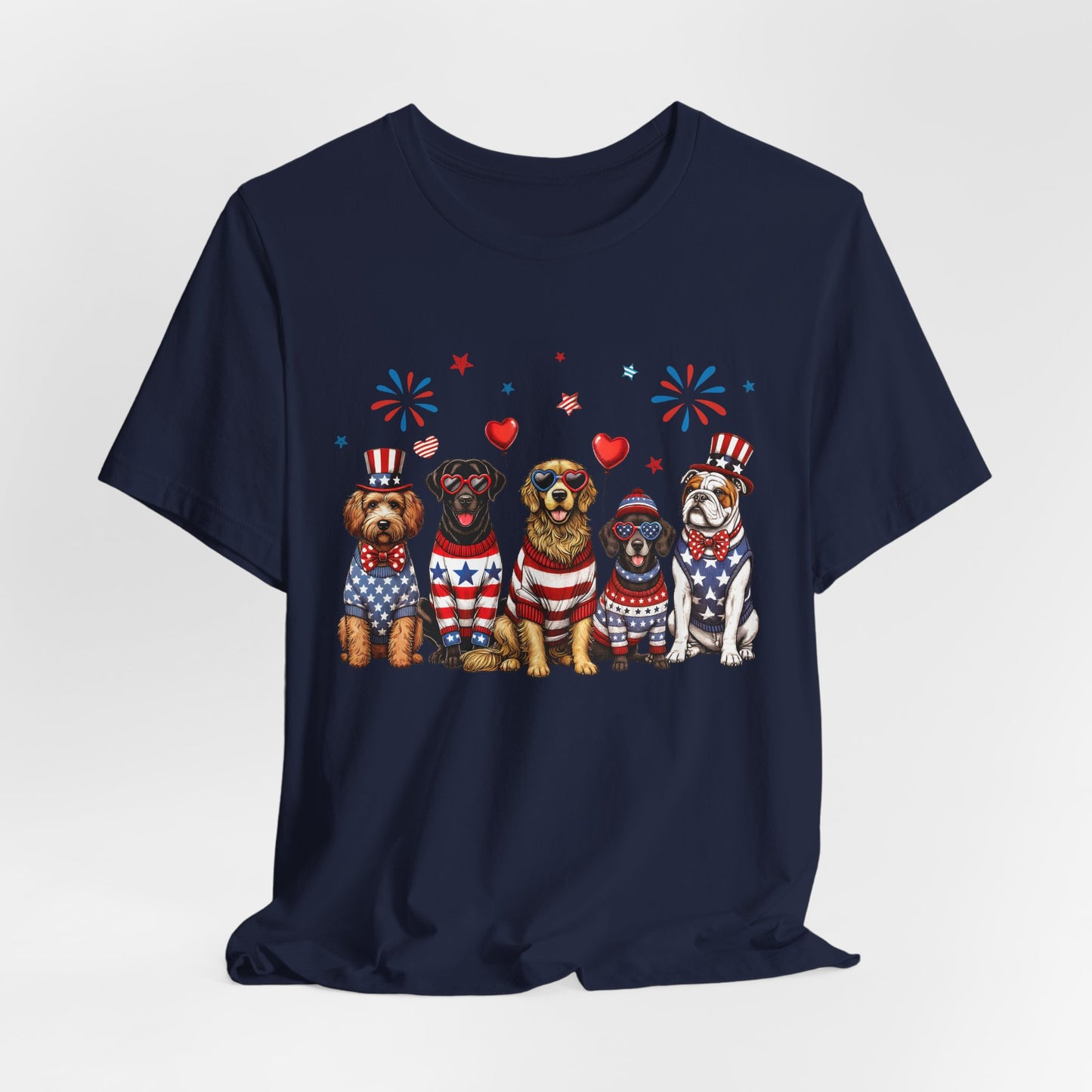 Patriotic Dogs T‑Shirt — 4th of July American Flag Pups Tee