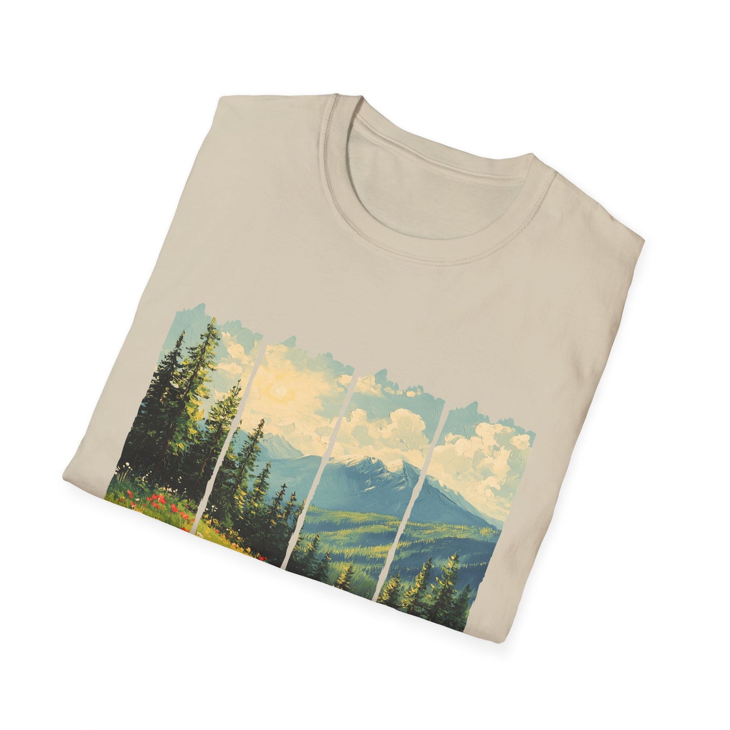 Mountain Meadow T-Shirt — Scenic Landscape Panel Tee