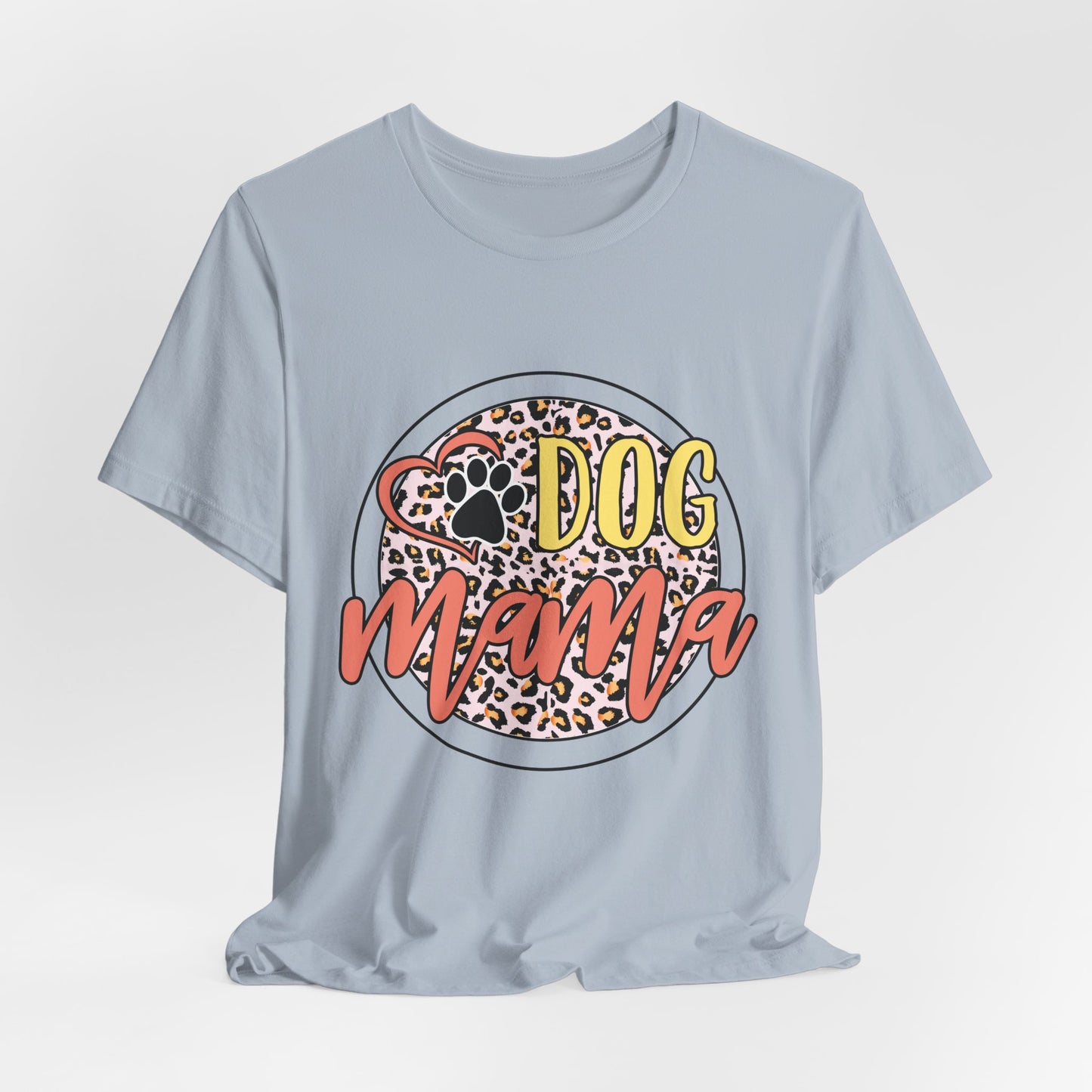 Dog Mama Leopard Circle Tee — Cute Paw Print Graphic T-Shirt for Women