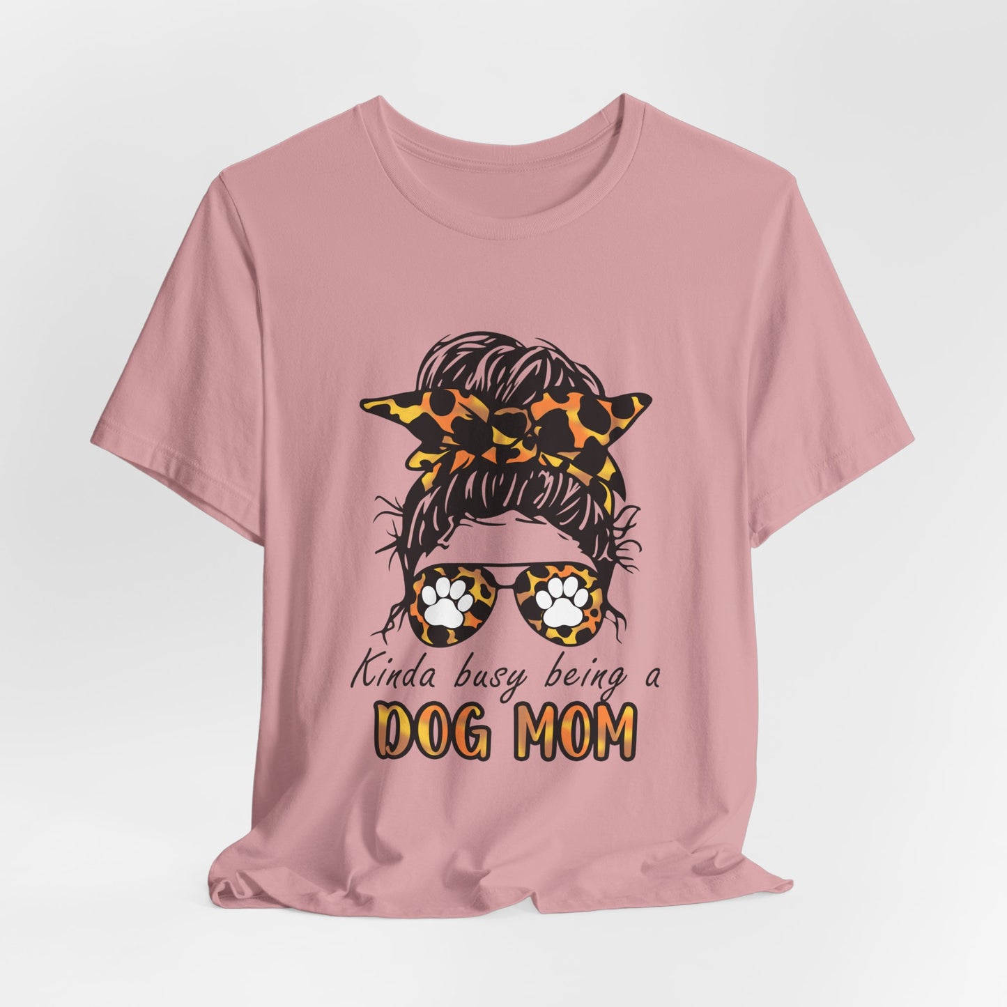 Dog Mom T-Shirt – "Kinda Busy Being a Dog Mom" Leopard Print Messy Bun Tee