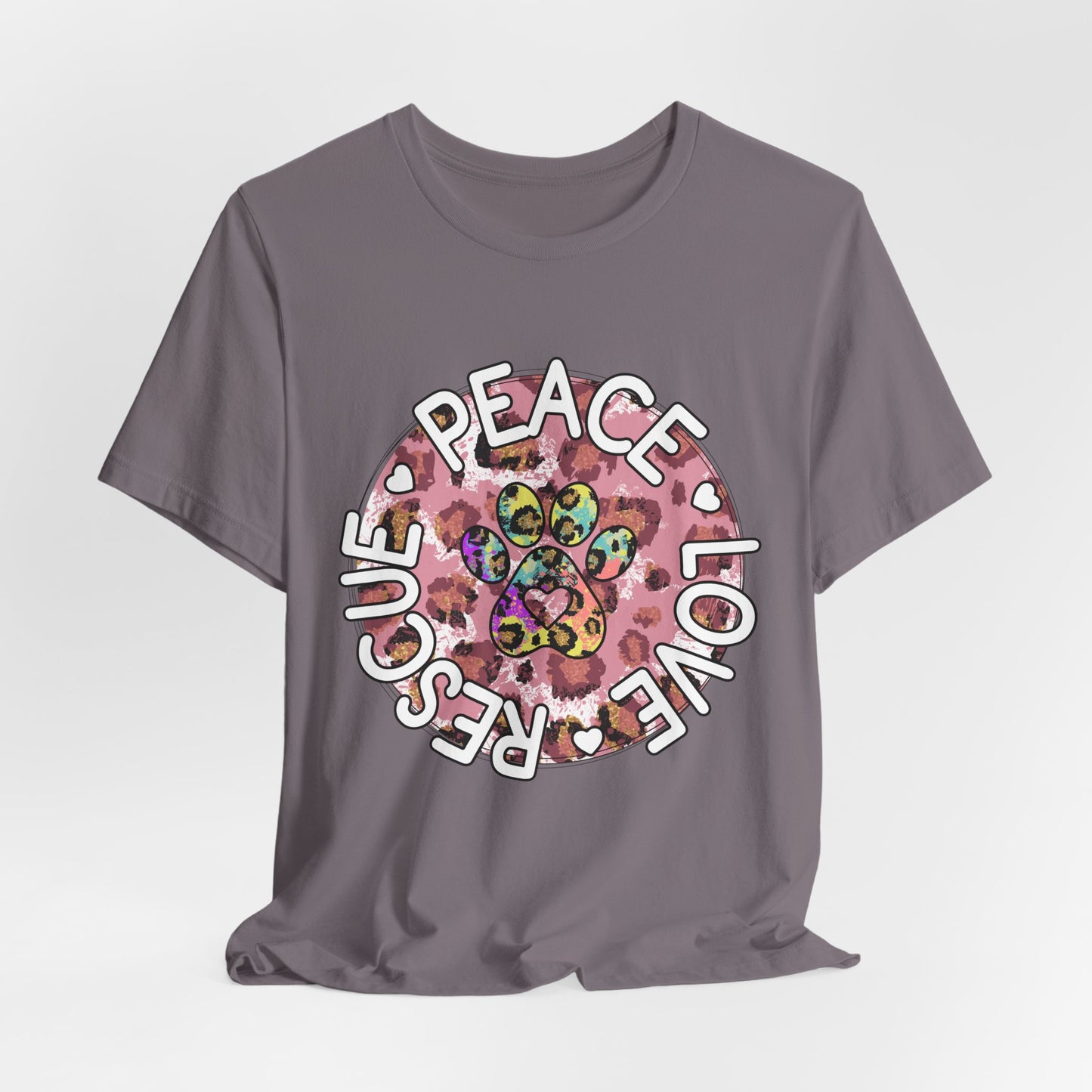 Peace Love Rescue Graphic Tee — Pet Rescue Paw Print Shirt