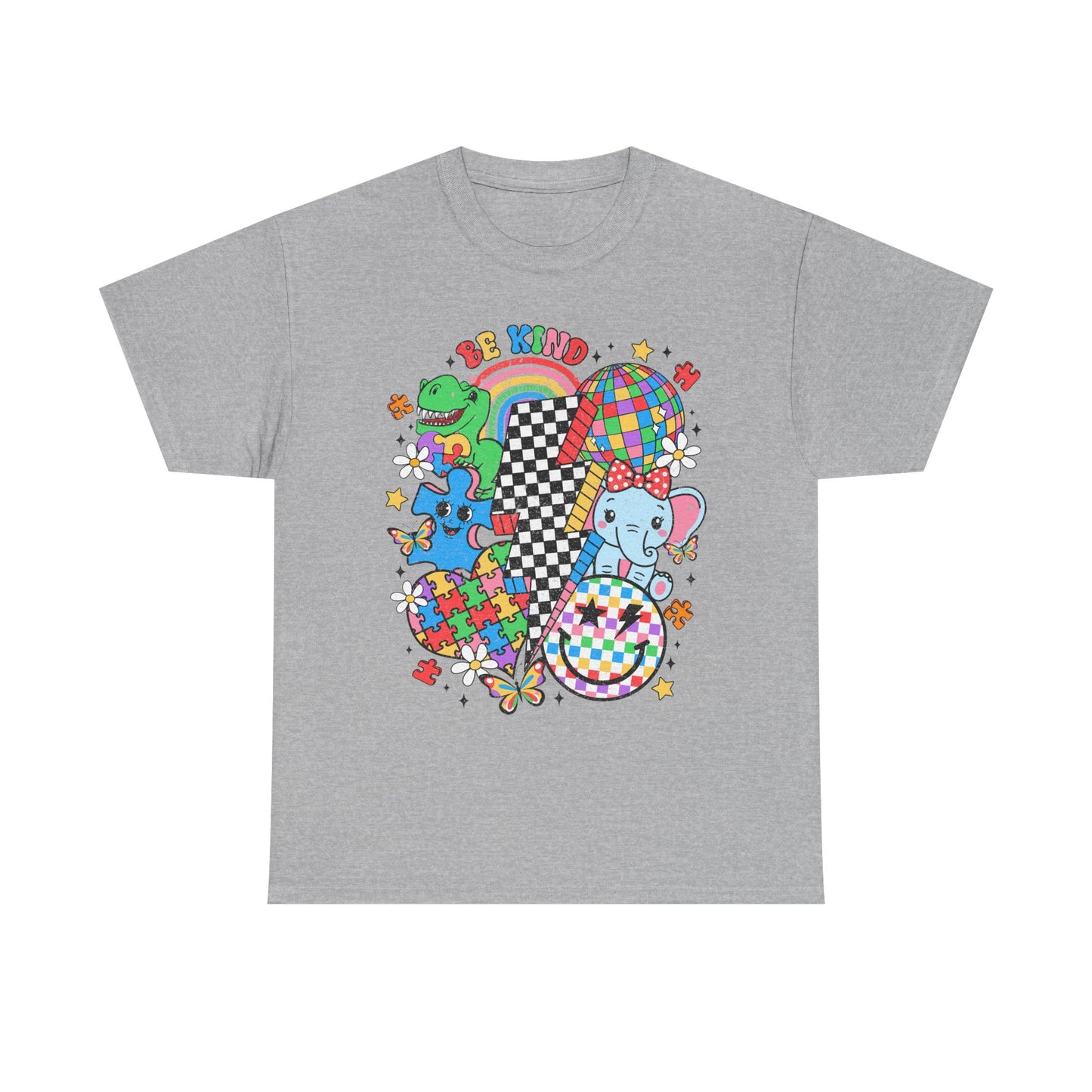 Puzzle Heart Tee — Colorful Autism Awareness Puzzle Pieces with Rainbow Animals