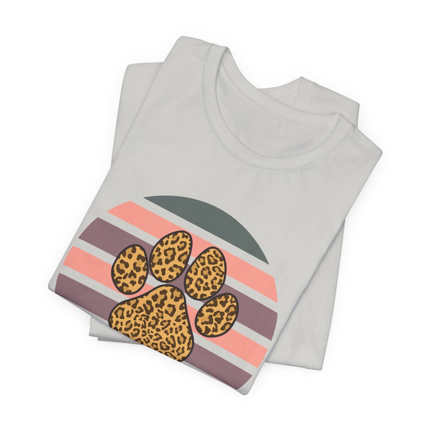 Dog Mom Leopard Paw Tee — Retro Striped Pet Lover T‑Shirt