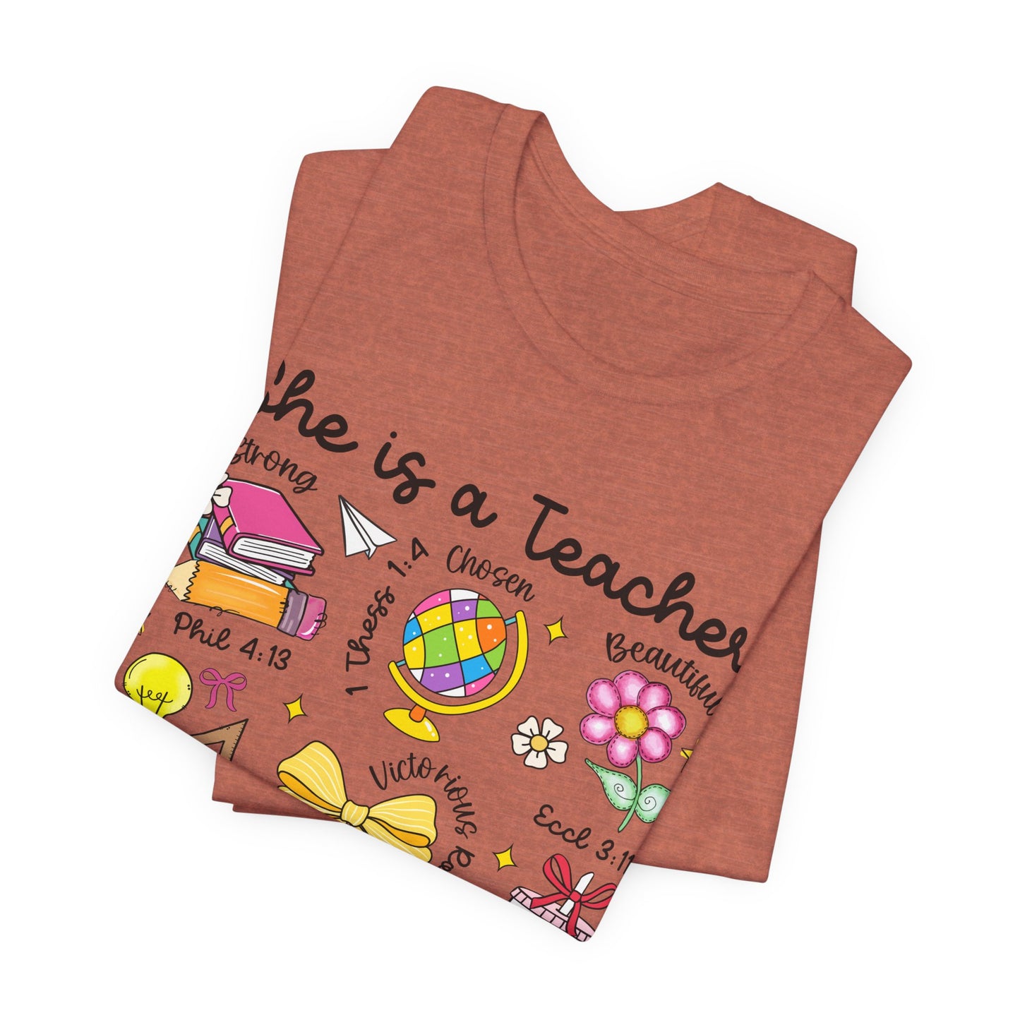 Teacher Illustrated Icons T-Shirt — "She is a Teacher" Appreciation Tee