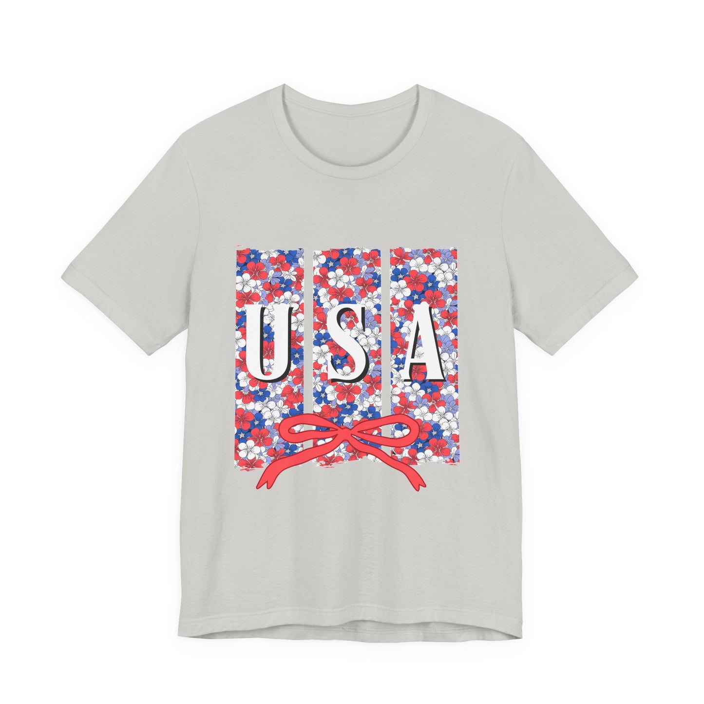 USA Floral Flag T-Shirt — Patriotic Red White Blue Tee (4th of July)