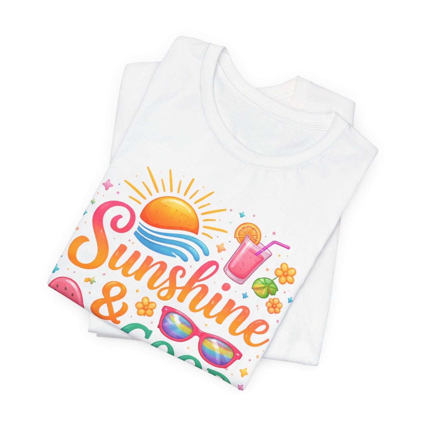 Sunshine & Good Vibes T-Shirt | Summer Beach Drink Sunglasses Popsicle Design
