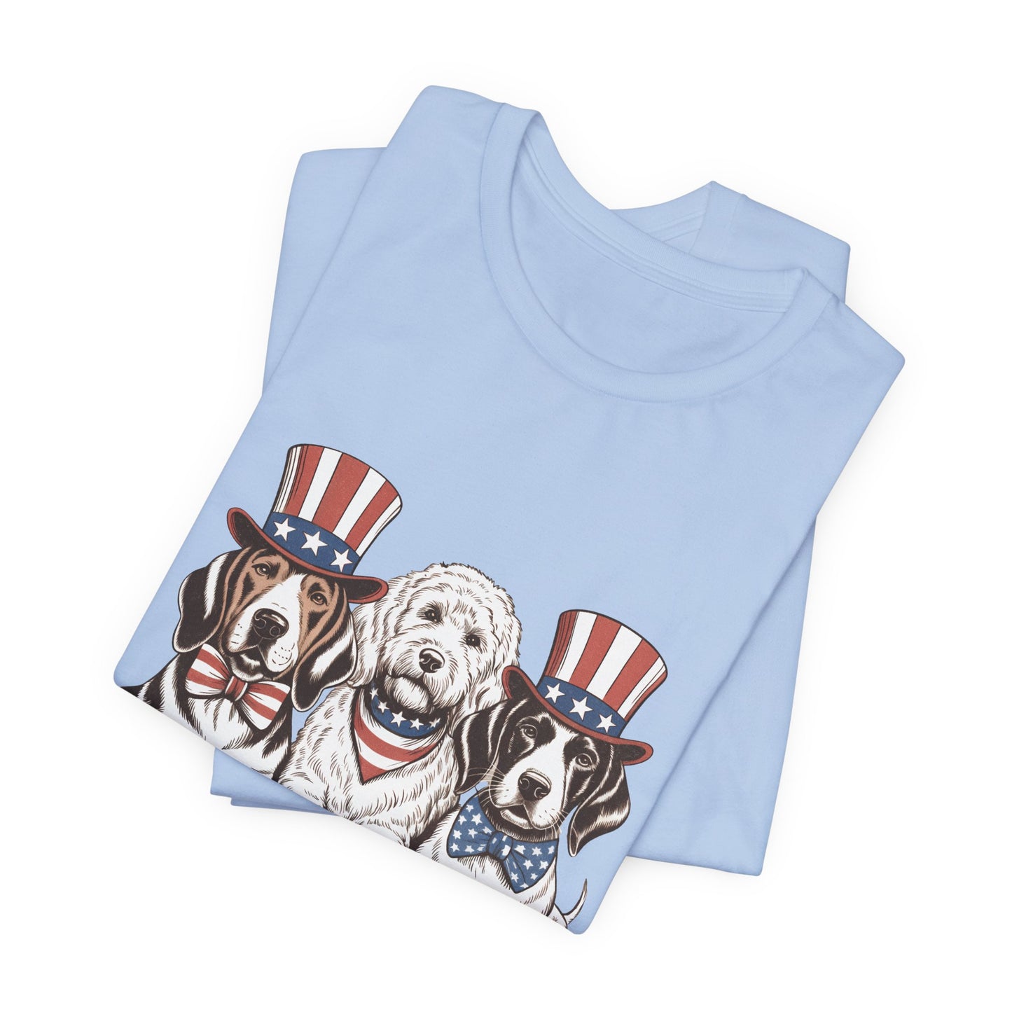 Patriotic Puppies T-Shirt — 4th of July Dog Tee with Uncle Sam Hats
