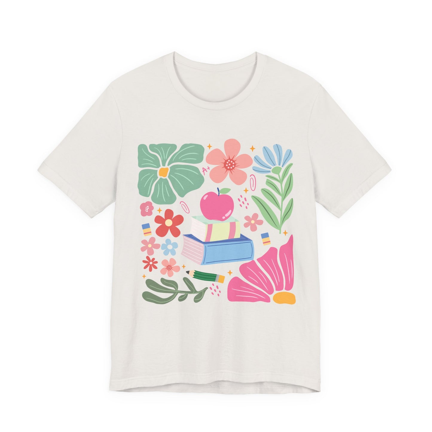 Floral Books & Apple Tee — Cute Spring Reading T-Shirt