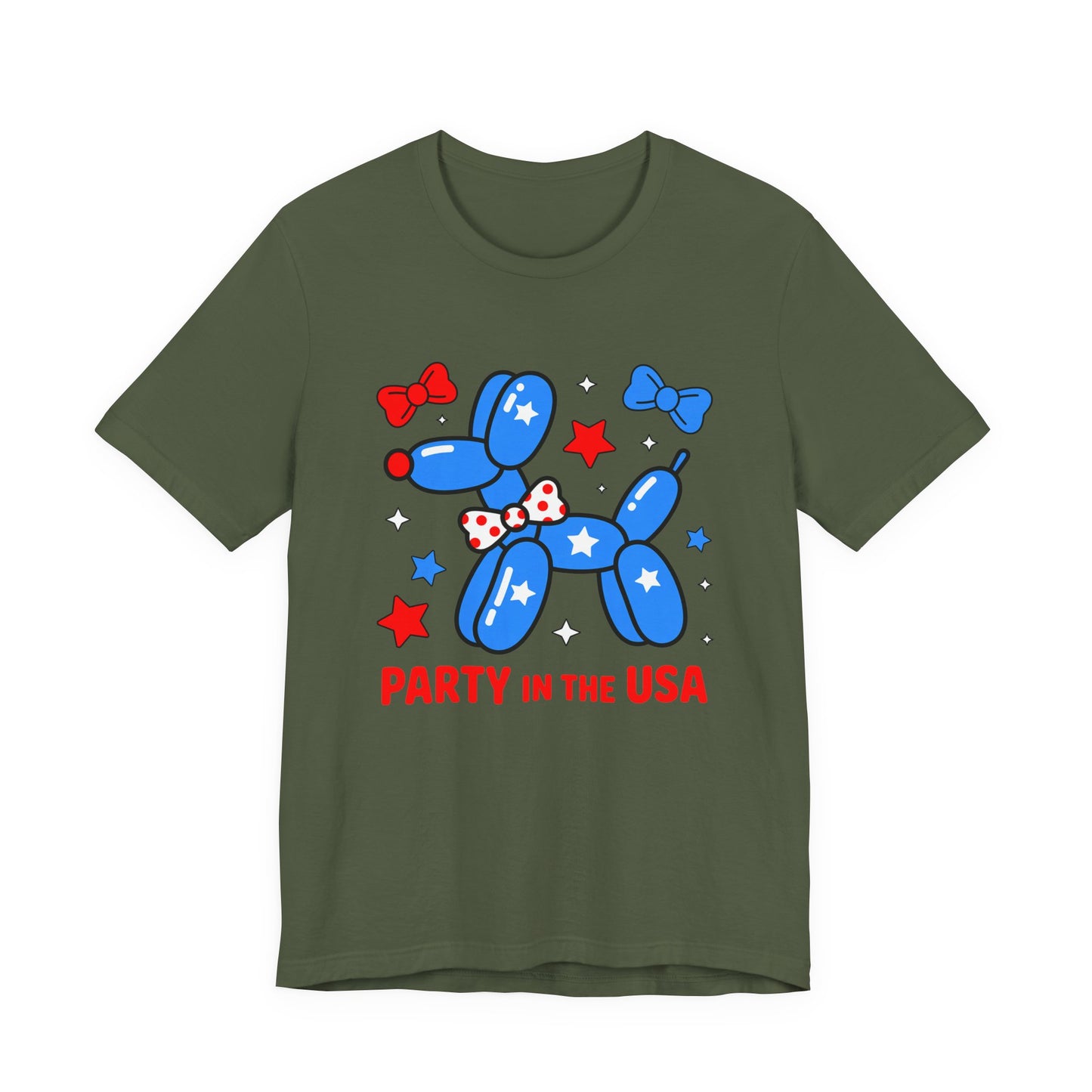 Party in the USA Balloon Dog Tee – Patriotic 4th of July Graphic T-Shirt