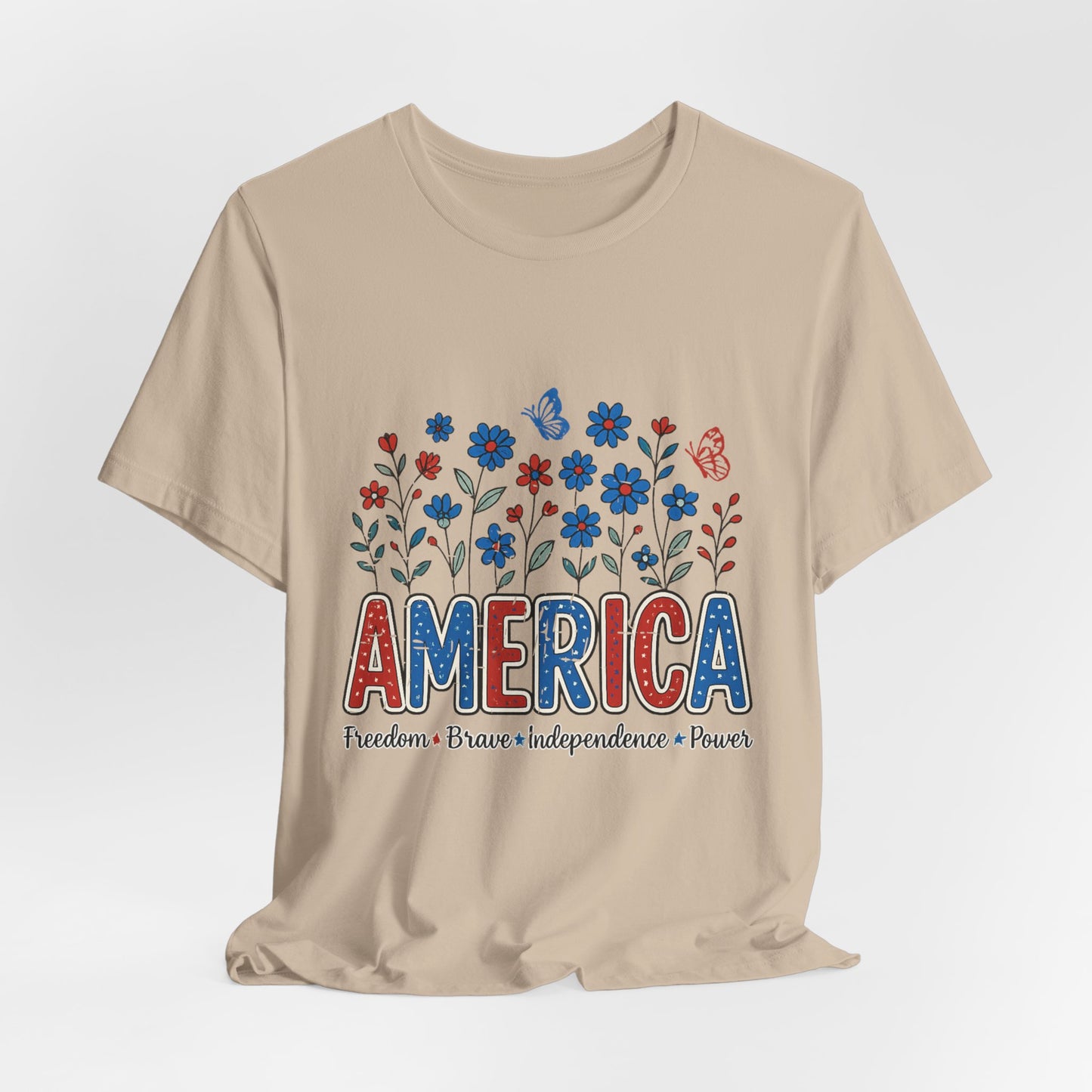America Floral Tee — Patriotic Freedom, Bravery & Independence T-Shirt