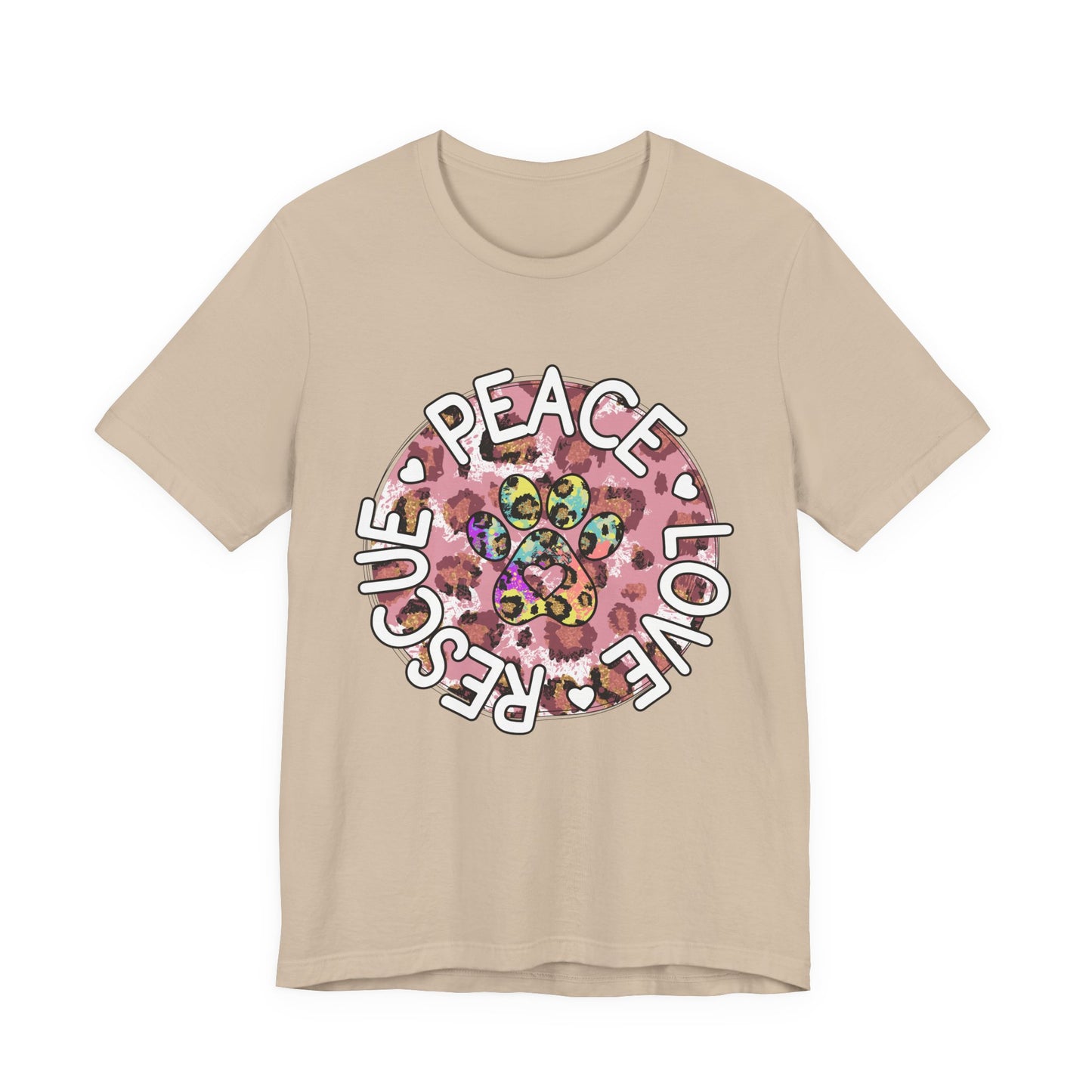 Peace Love Rescue Graphic Tee — Pet Rescue Paw Print Shirt