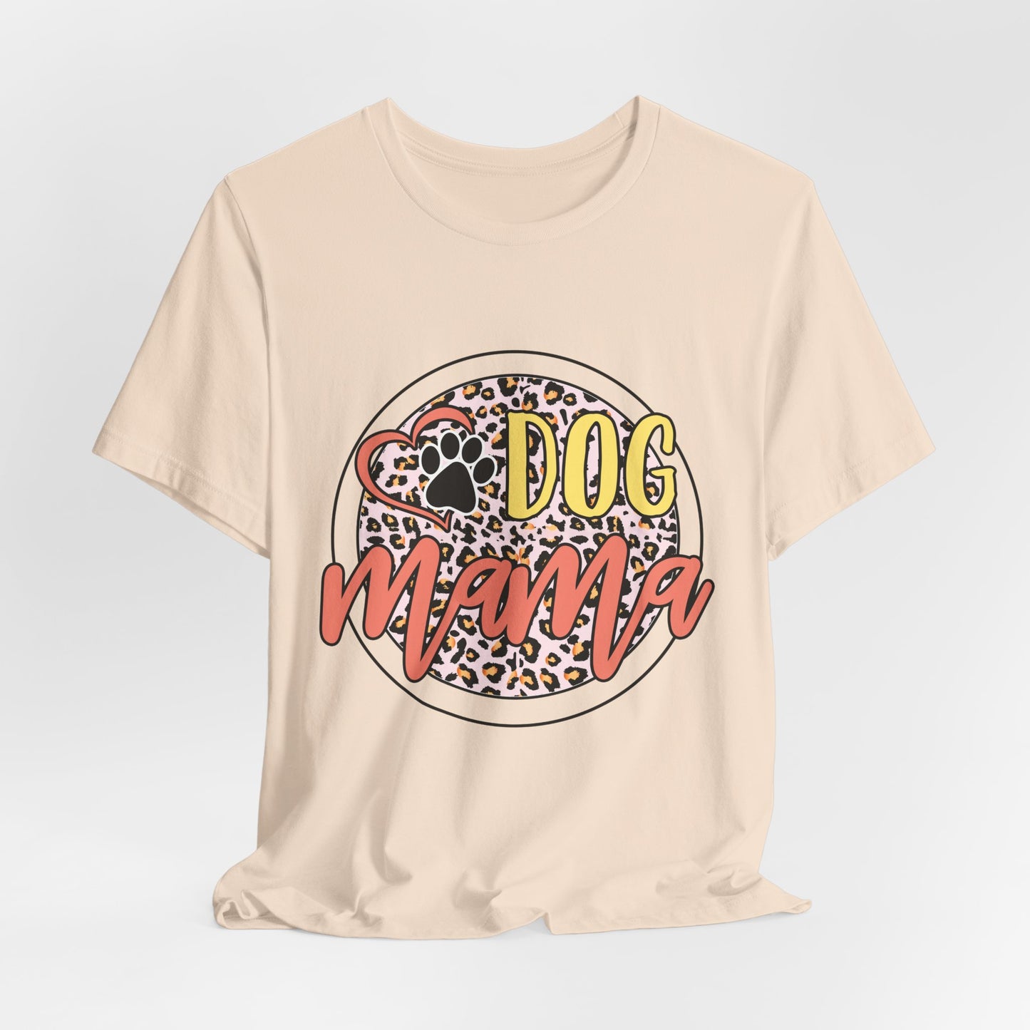 Dog Mama Leopard Circle Tee — Cute Paw Print Graphic T-Shirt for Women