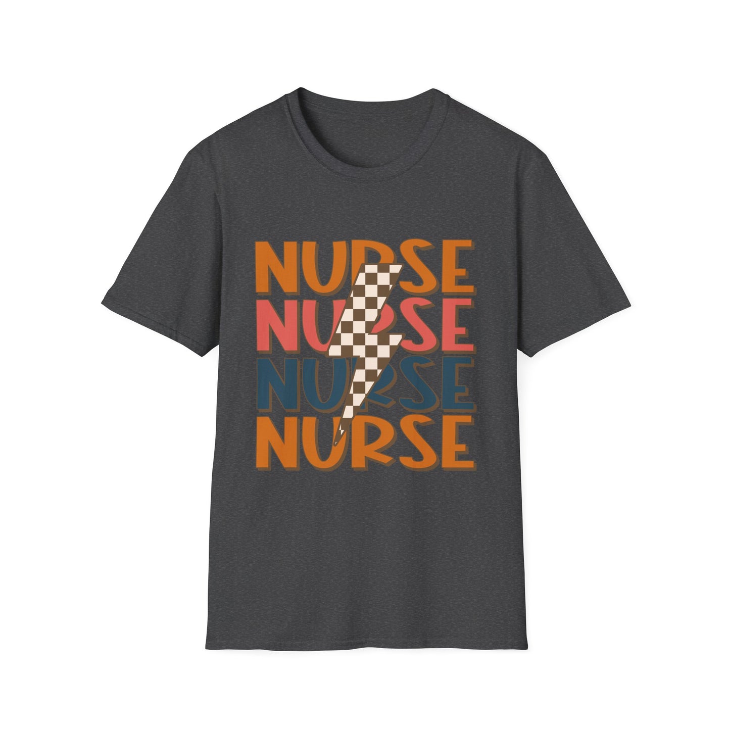 Nurse Retro Stripe T-Shirt — Vintage Checkerboard Scrub Tee for Nurses