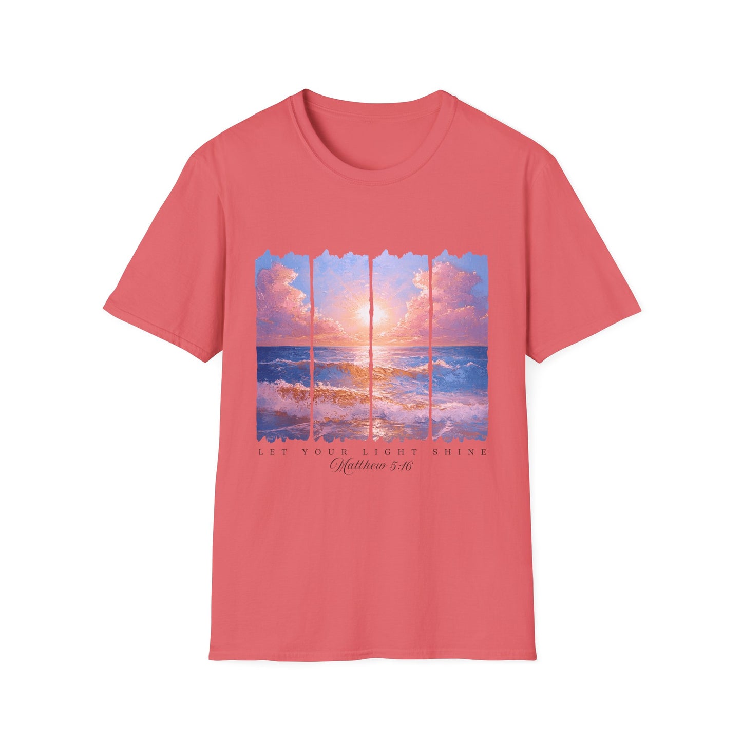 Sunset Ocean Panel T-Shirt — "Pray Without Ceasing" Inspirational Beach Tee
