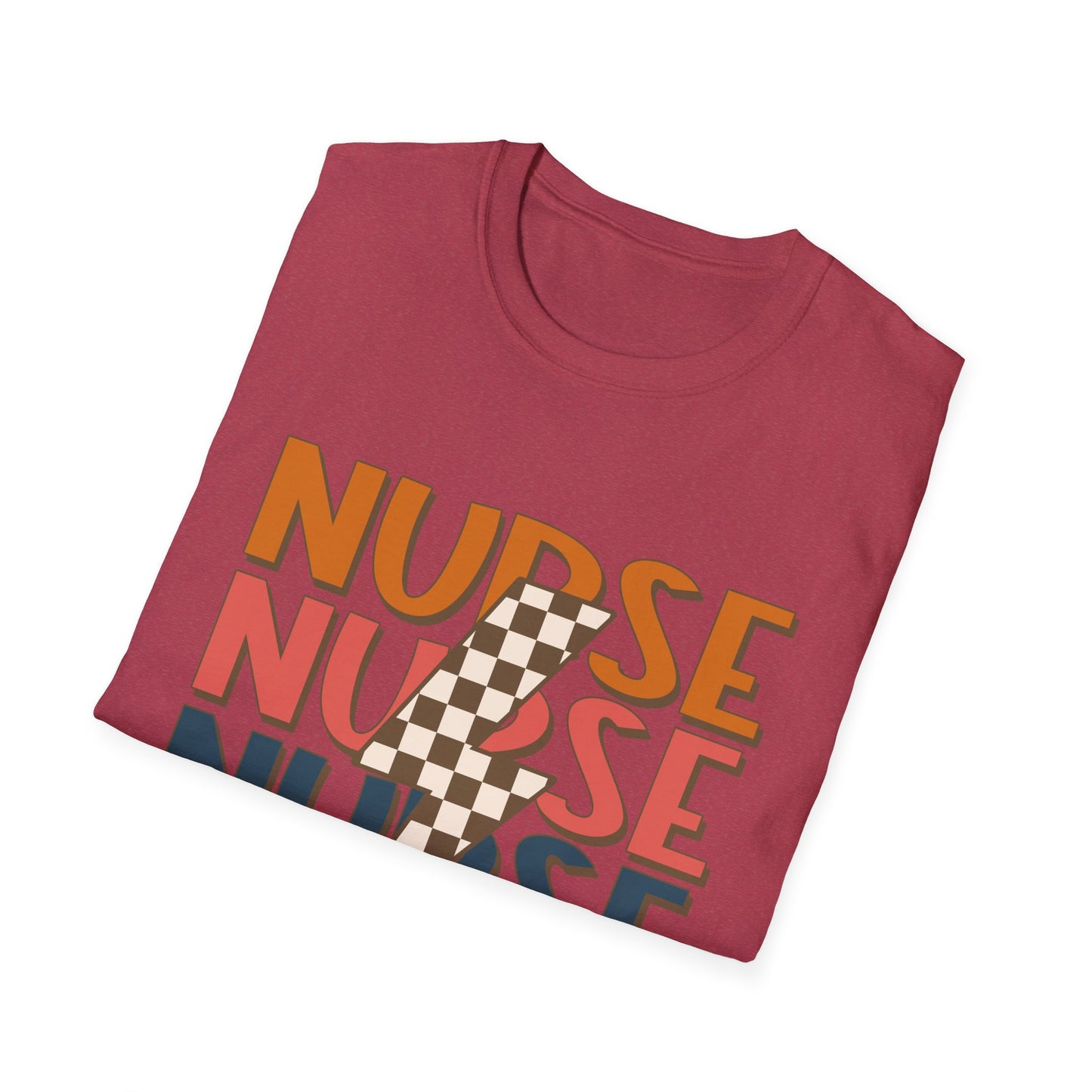 Nurse Retro Stripe T-Shirt — Vintage Checkerboard Scrub Tee for Nurses