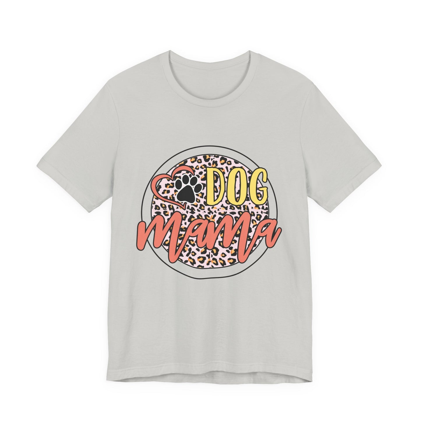 Dog Mama Leopard Circle Tee — Cute Paw Print Graphic T-Shirt for Women