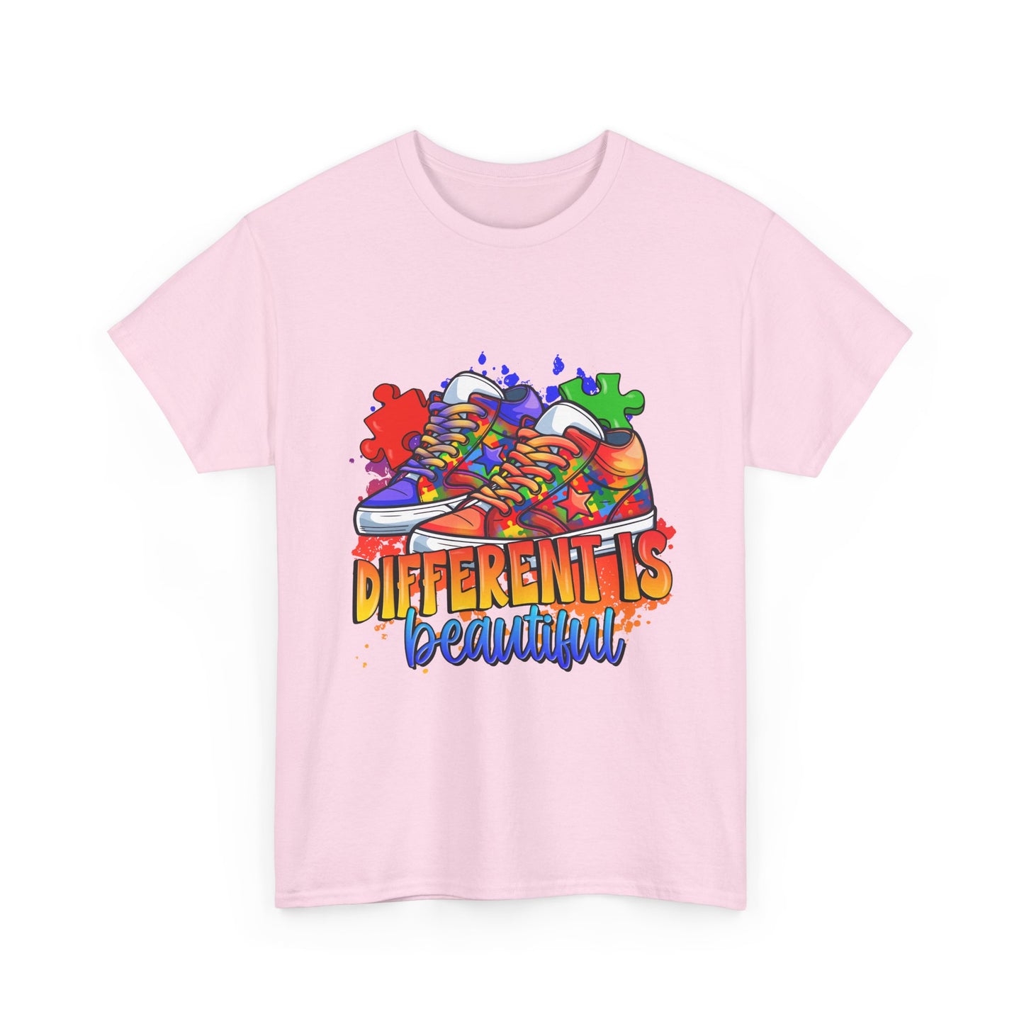 Different Is Beautiful Rainbow Puzzle Sneakers T-Shirt – Autism Awareness Tee