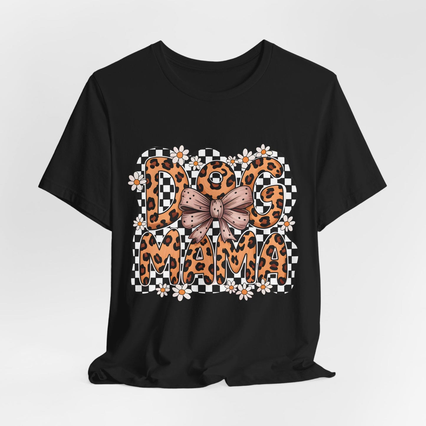 Dog Mama Leopard Print Tee — Floral Bow Pet Lover T‑Shirt