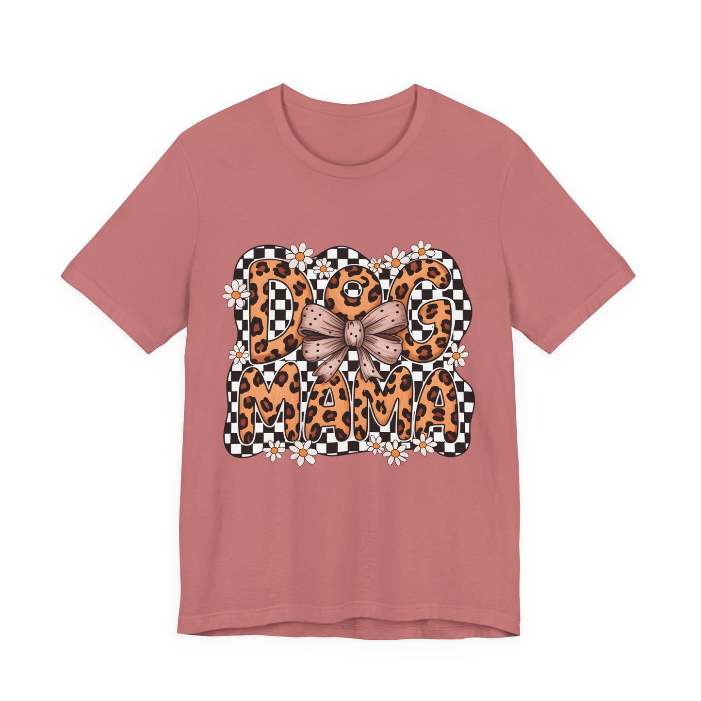 Dog Mama Leopard Print Tee — Floral Bow Pet Lover T‑Shirt
