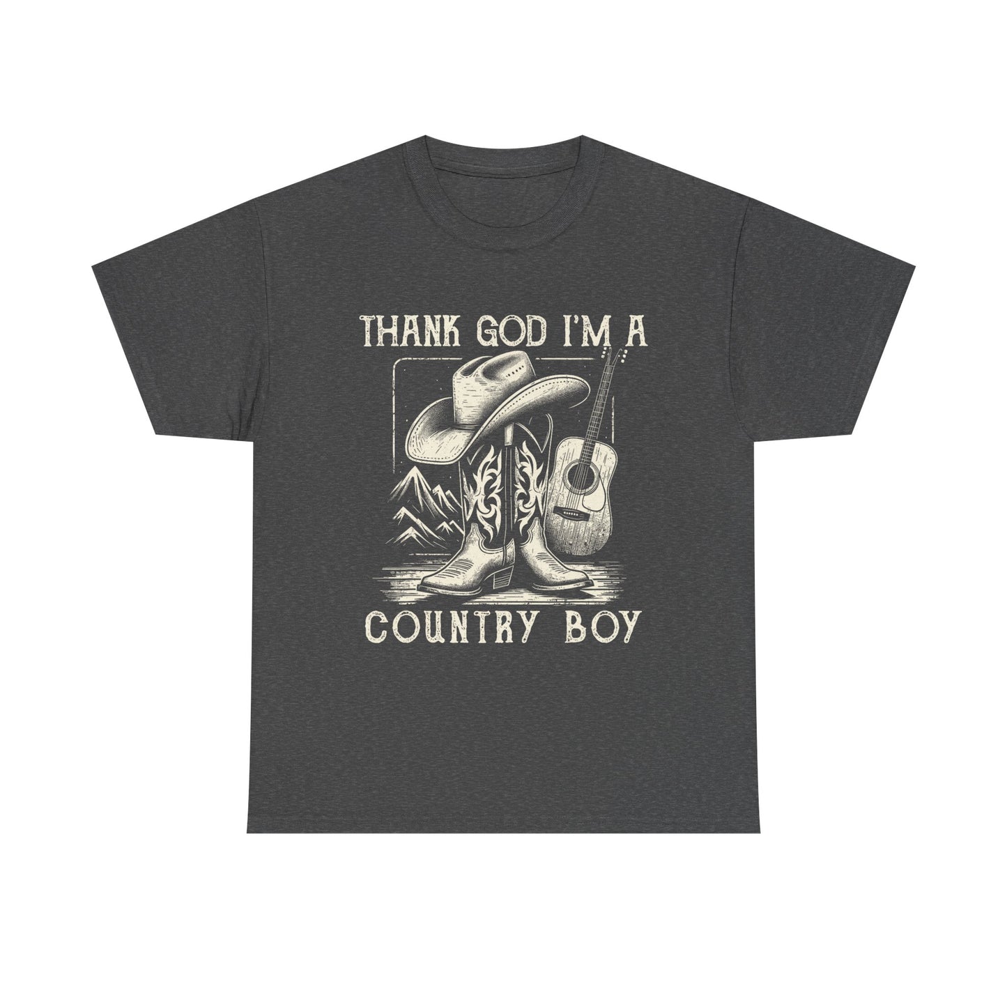 Country Boy T-Shirt — "Thank God I'm a Country Boy" Cowboy Boots & Guitar Tee