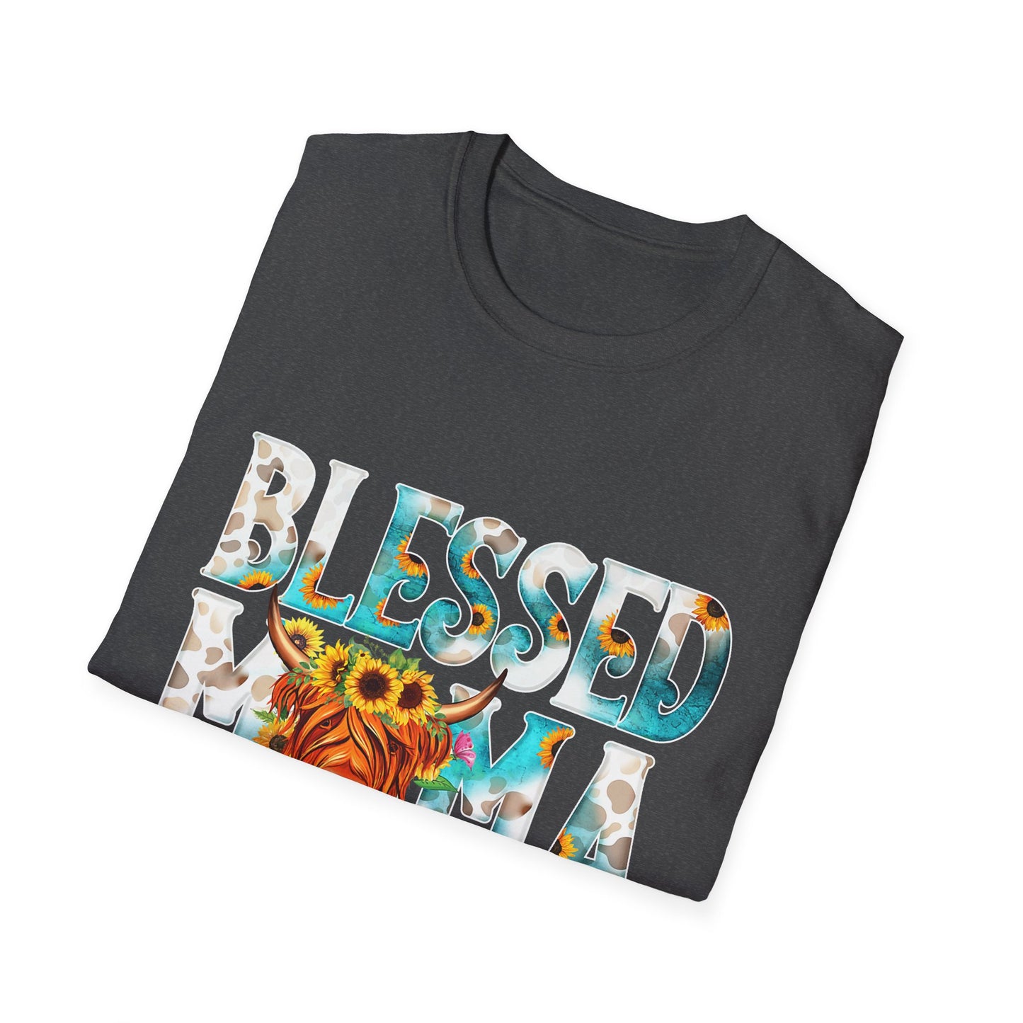 Blessed Mama T-Shirt — Floral Highland Cow Mother's Day Tee