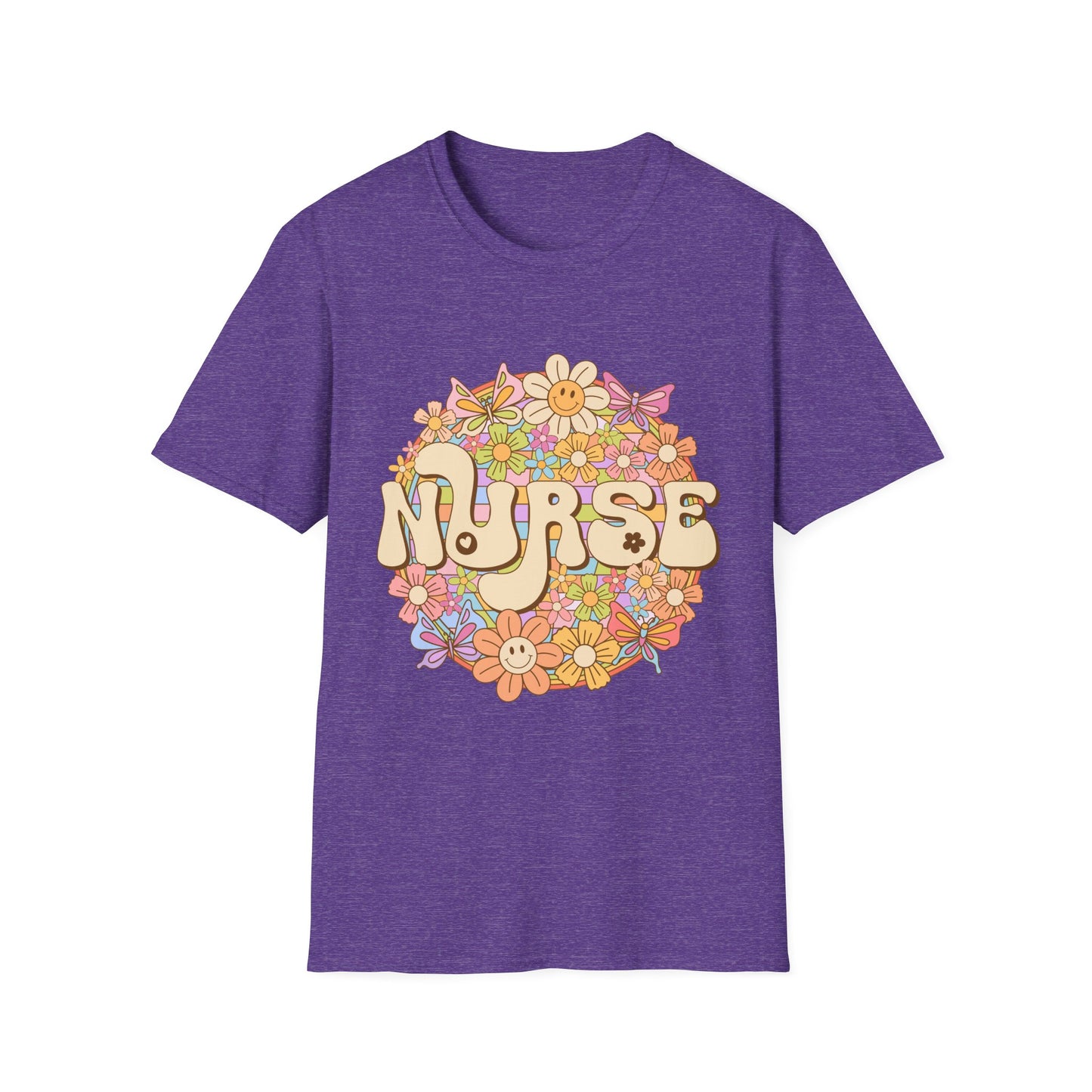 Nurse Floral Retro T-Shirt — Cute Vintage Flower Badge for Nurses