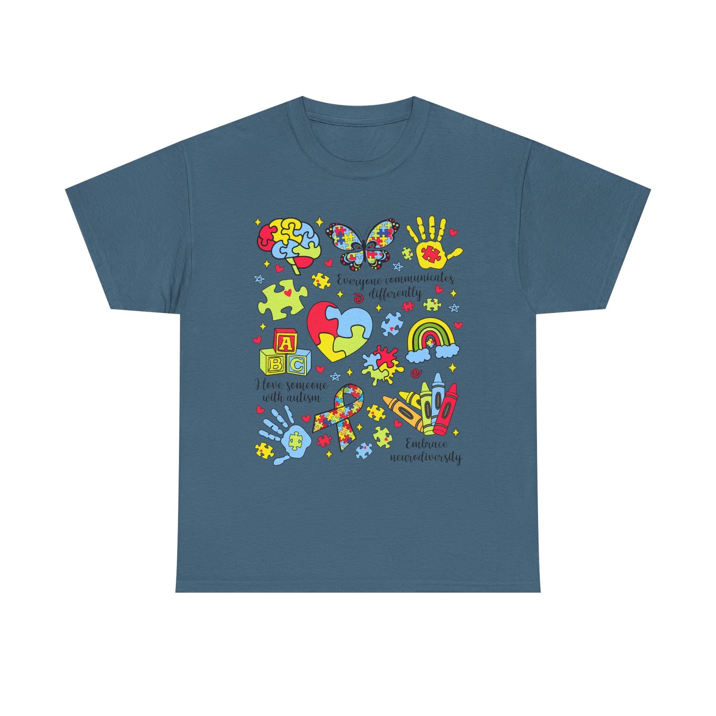 Autism Awareness Graphic Tee — Colorful Puzzle Heart & Hands Design