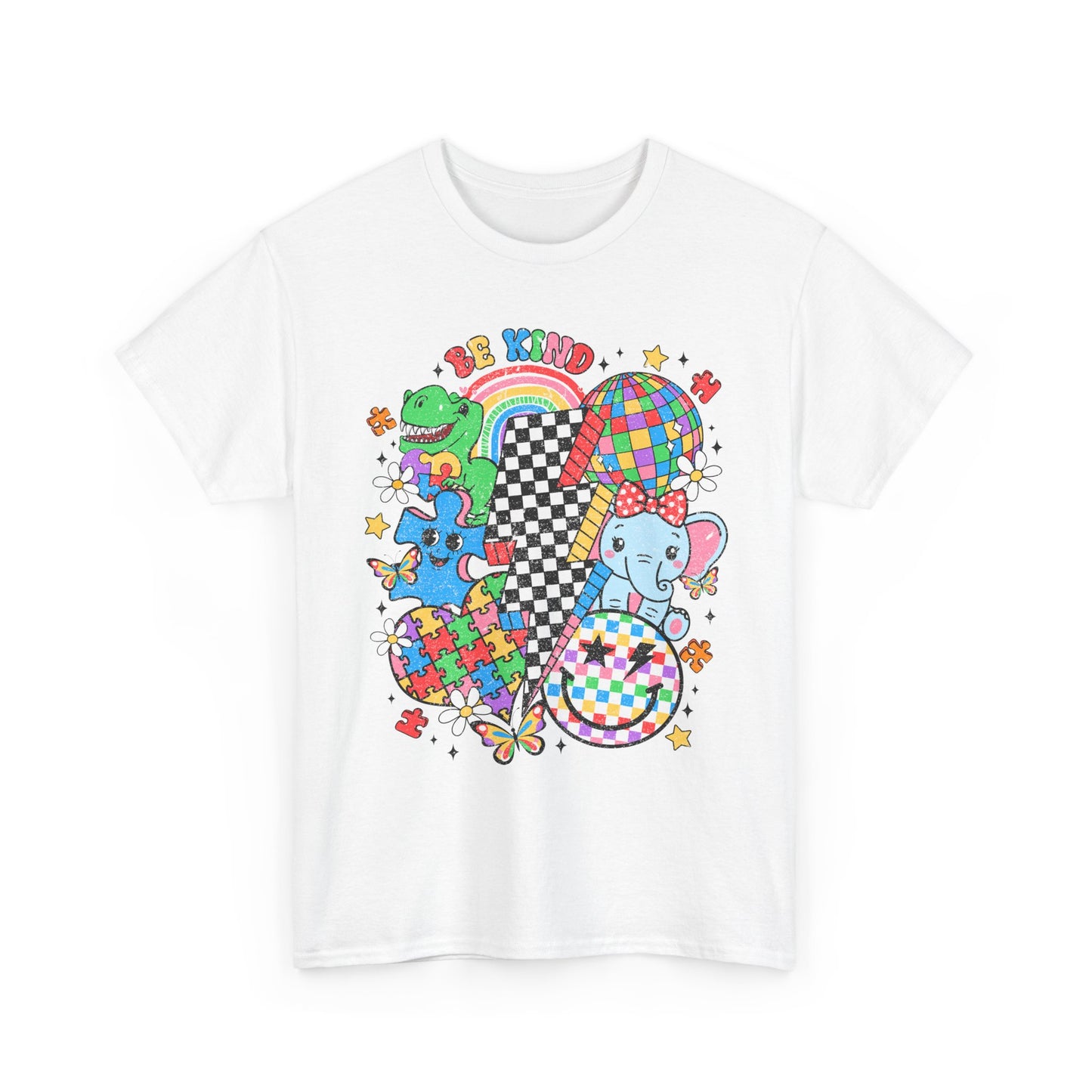 Puzzle Heart Tee — Colorful Autism Awareness Puzzle Pieces with Rainbow Animals