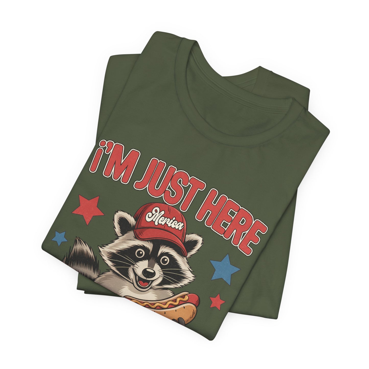 Patriotic Raccoon Hot Dog Tee — “I'm Just Here For The Winans” Graphic T-Shirt